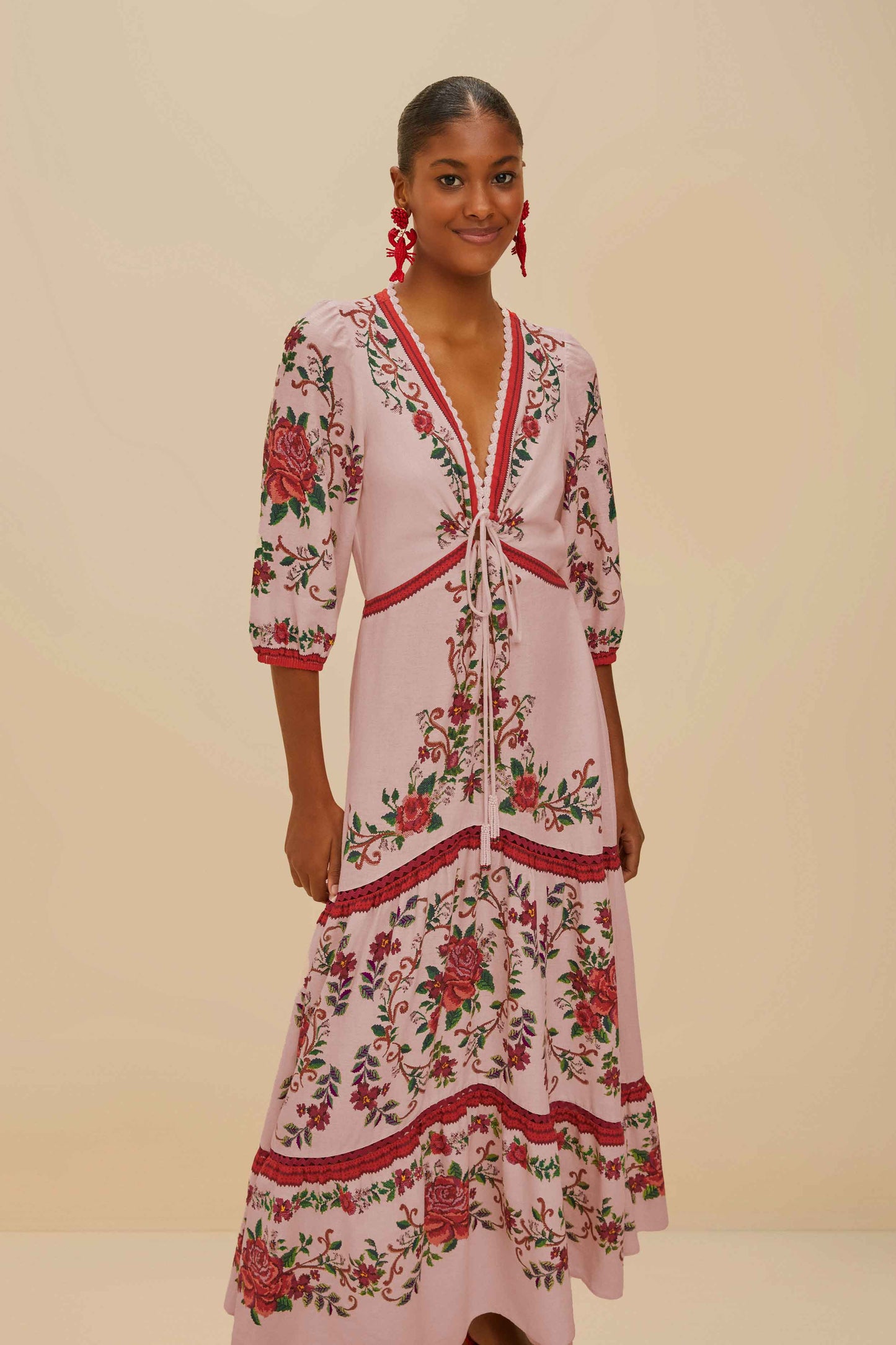 Pink Flower Tapestry Lenzing ™ Ecovero ™ Euroflax ™ Maxi Dress