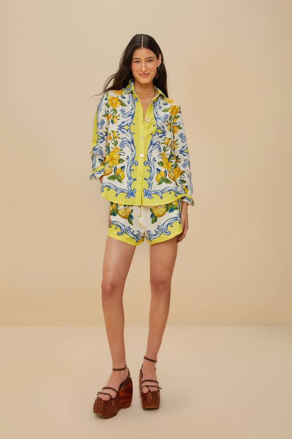 FARM Rio model wearing the Sicily Scarf Off-White Shorts