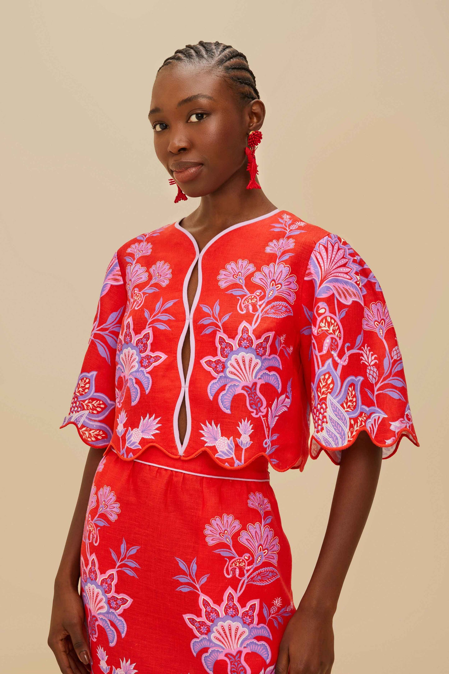 Red Porcelain Garden Euroflax ™ Premium Linen Blouse