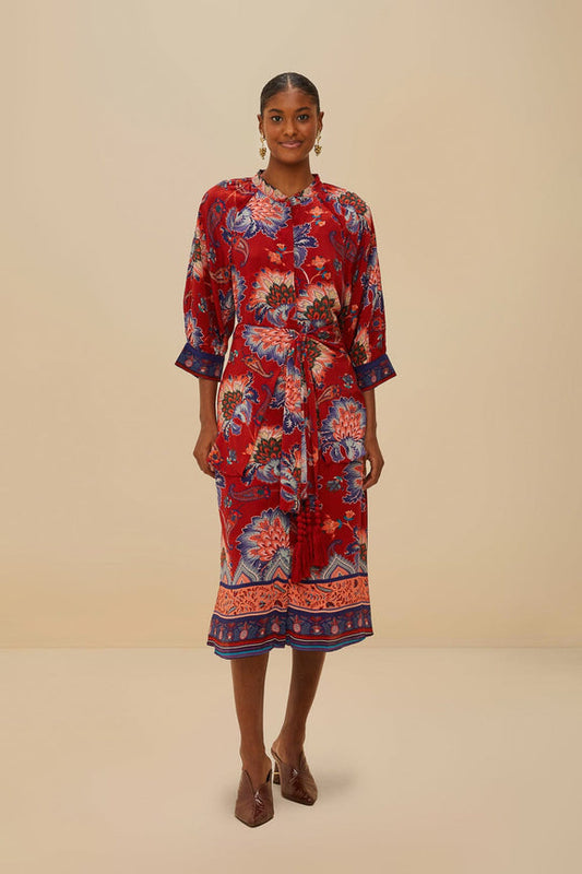 FARM Rio model wearing the Luang Red Scarves Blue Maxi Dress
