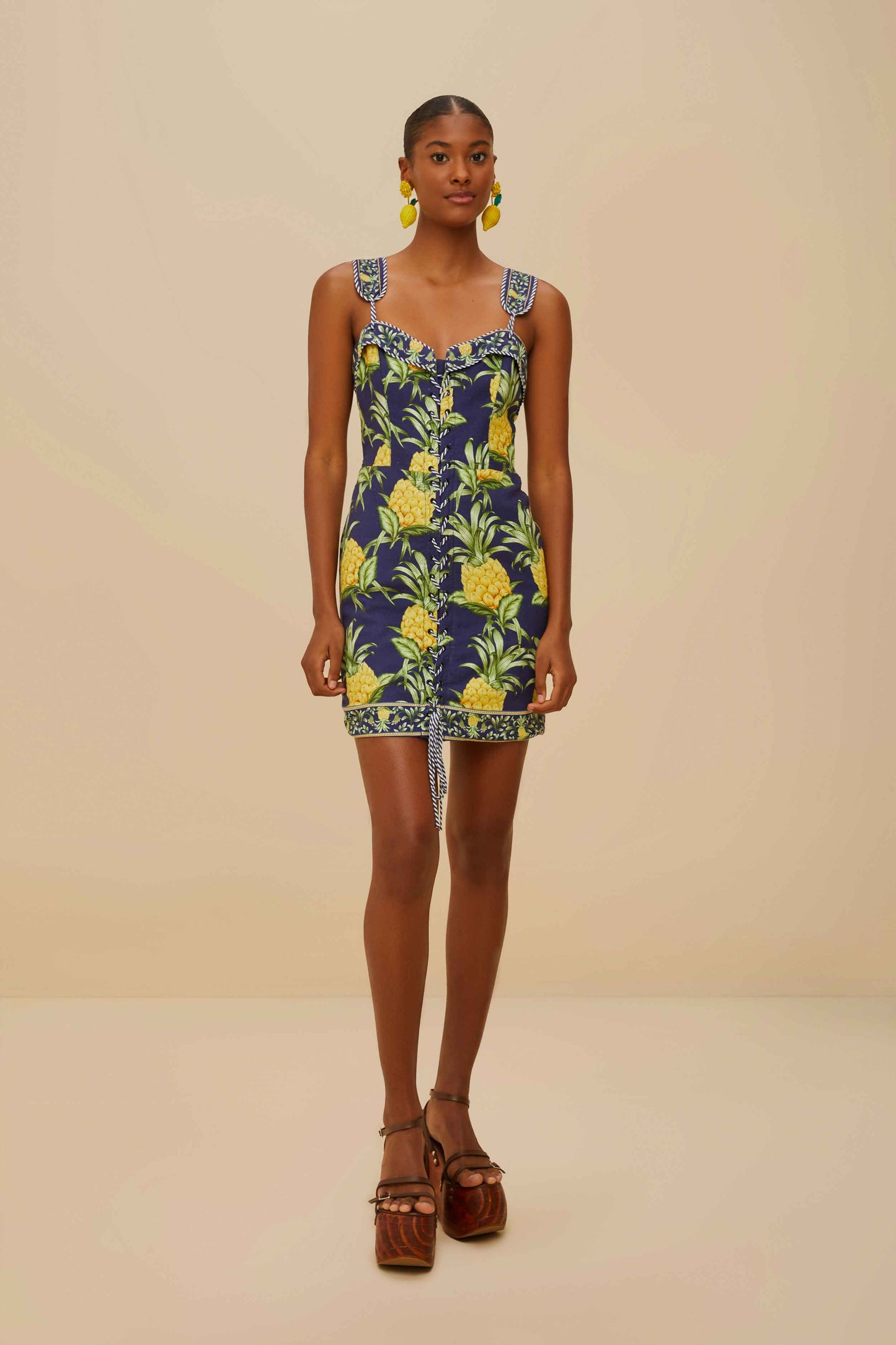 Delicate Pineapple Navy Blue Sleeveless Lacing Mini Dress