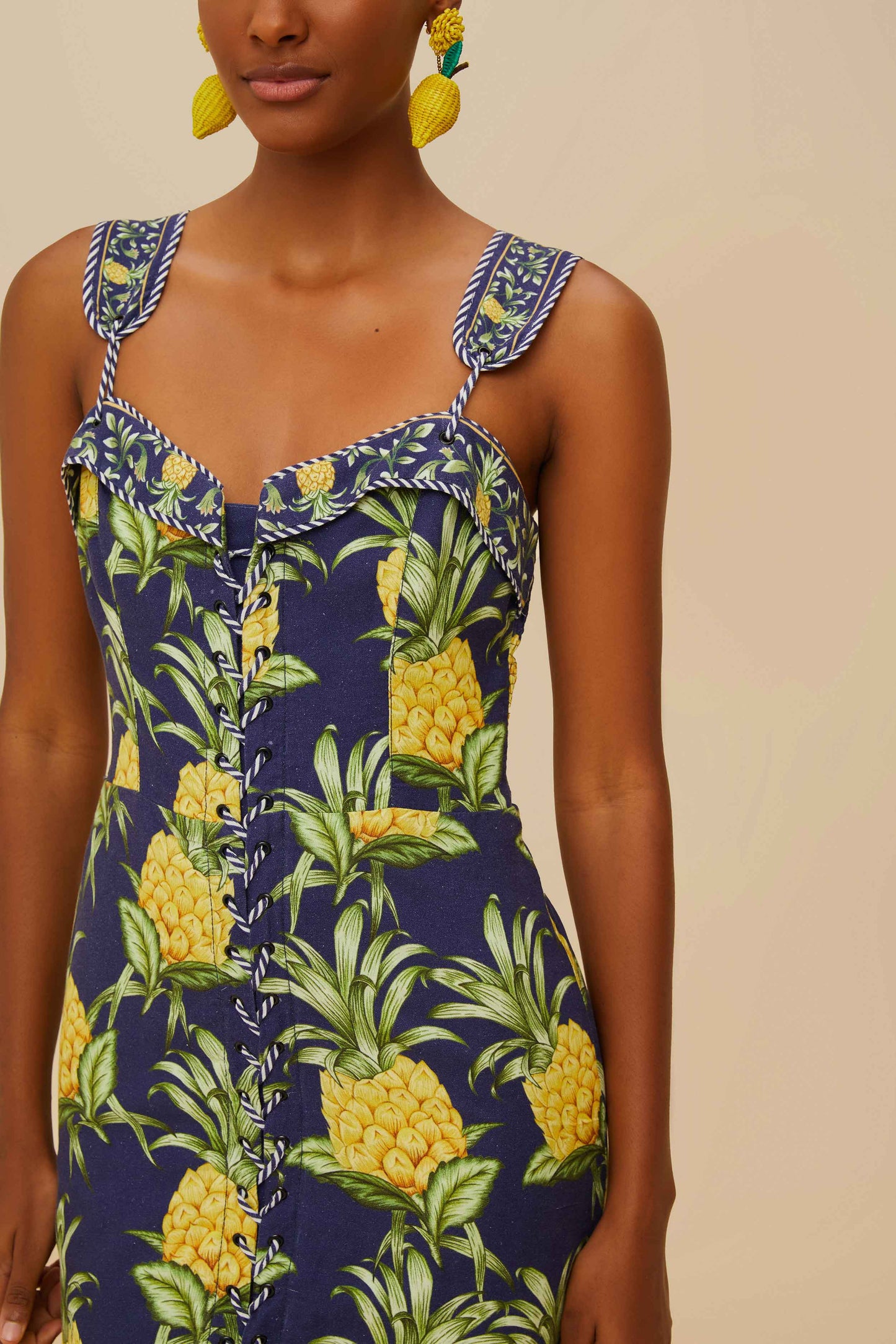 Delicate Pineapple Navy Blue Sleeveless Lacing Mini Dress