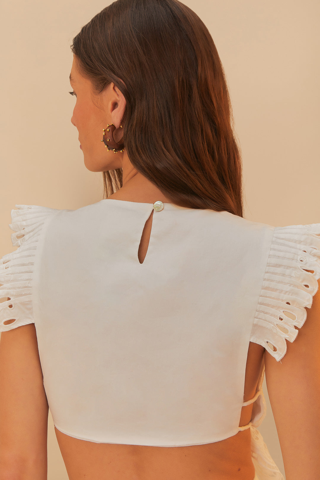 FARM Rio model wearing the Off-White Butterfly Richelieu Blouse