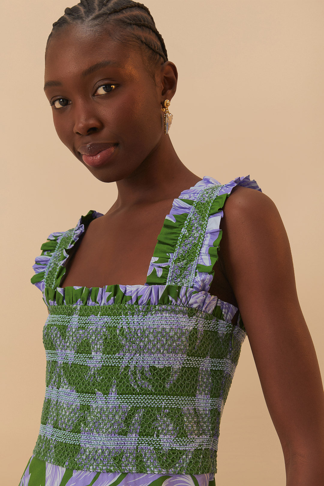 Tropical Swing Green Sleeveless Midi Dress