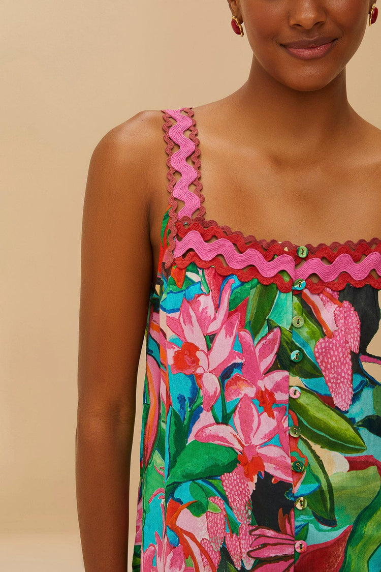 FARM Rio model wearing the Jardin De Reve Multicolor Sleeveless Blouse