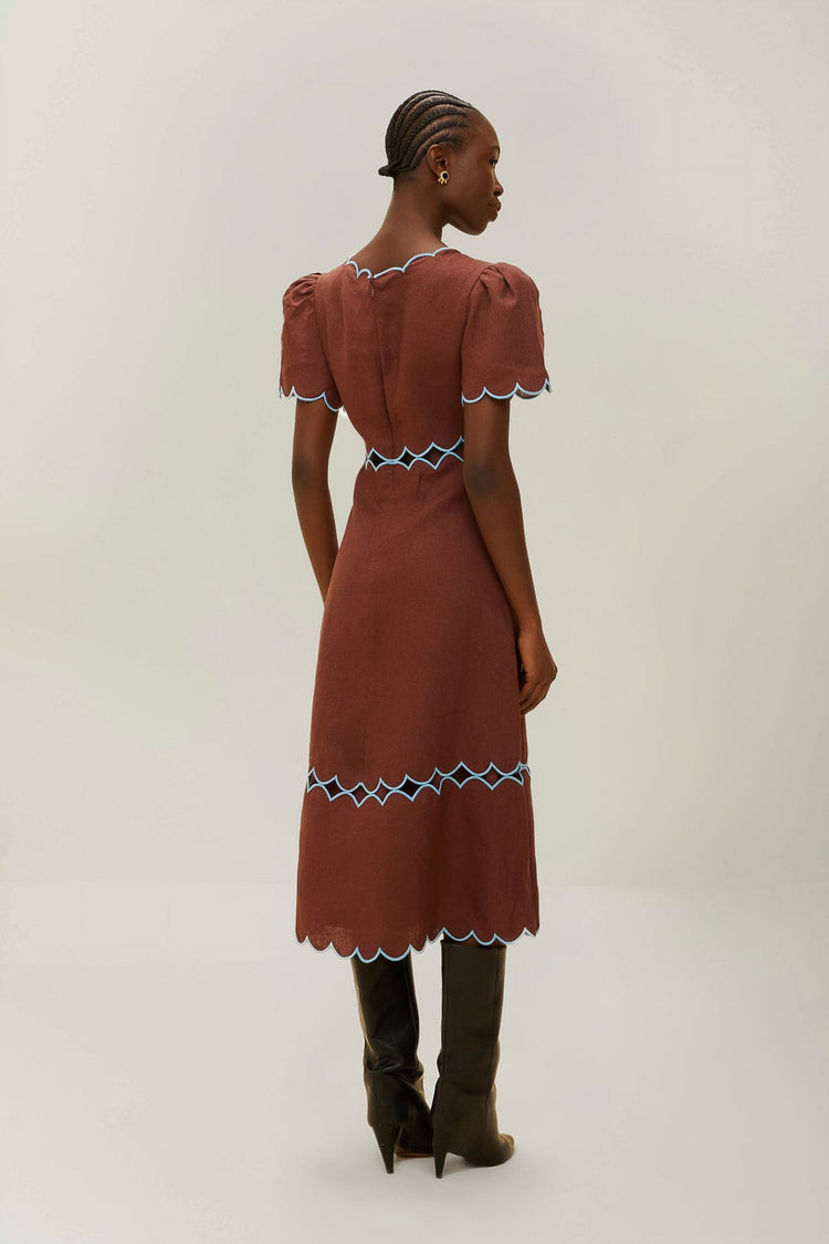 FARM Rio model wearing the Brown Short Sleeve Maxi Dress
