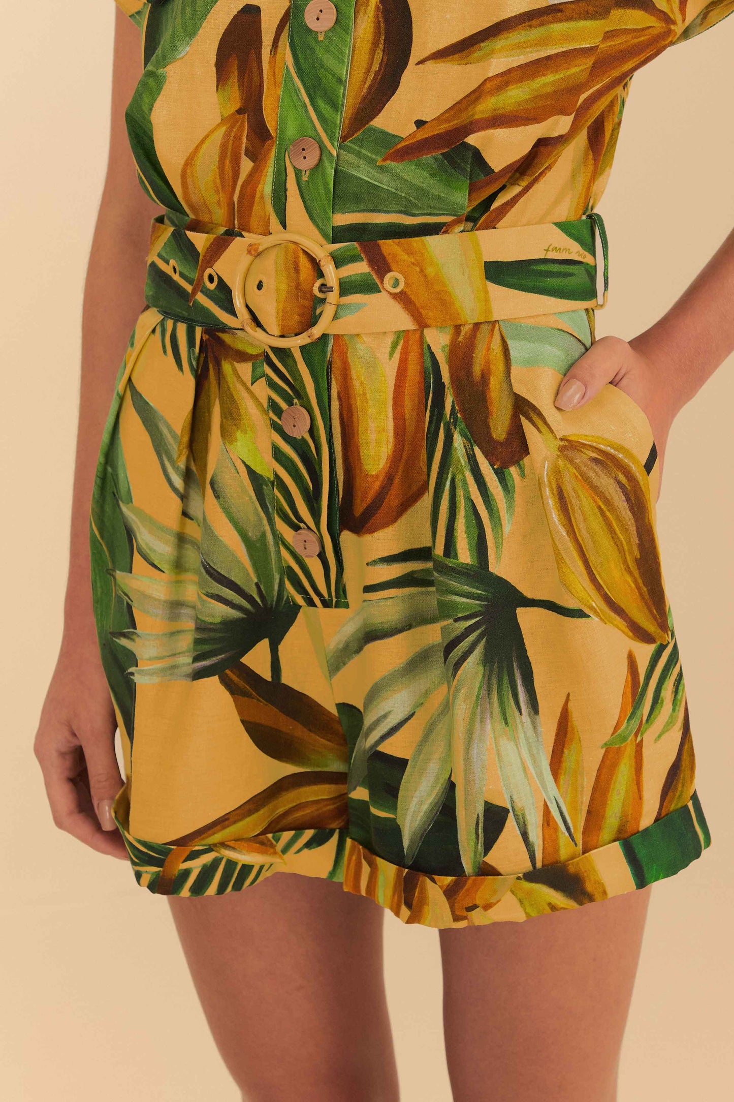 FARM Rio model wearing the Bananart Yellow Romper