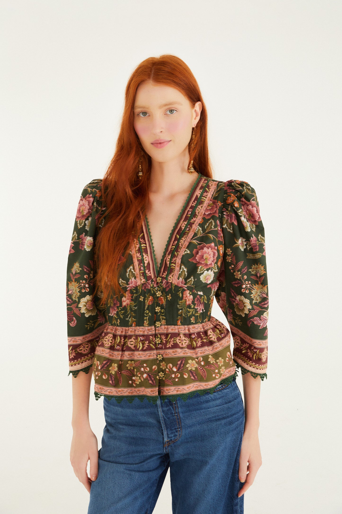 Flowering Garden Tree Green Blouse