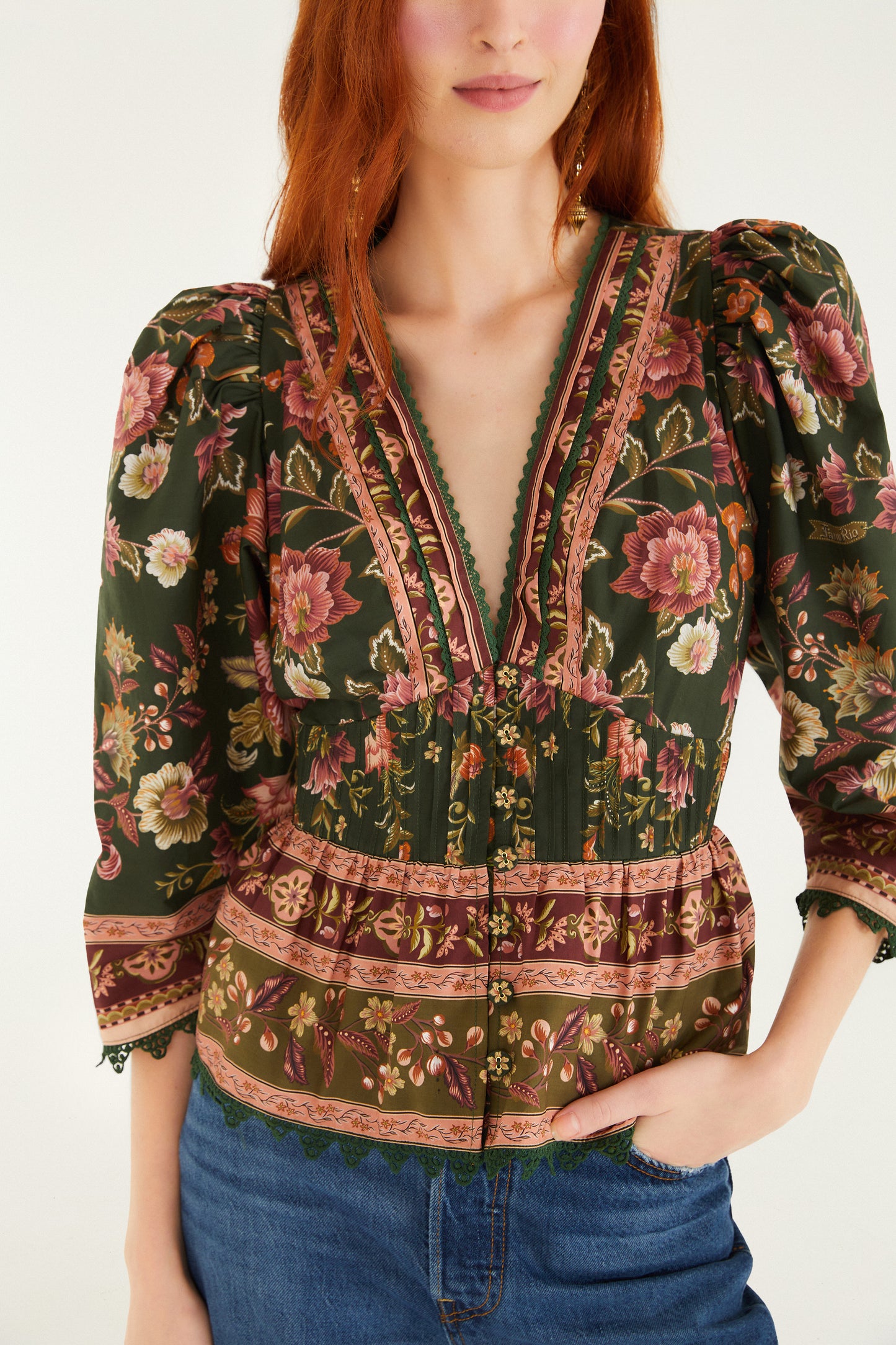 Flowering Garden Tree Green Blouse