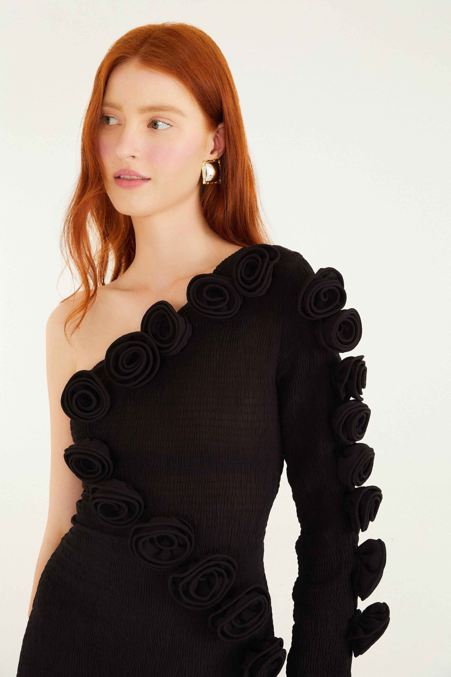 Black One Shoulder Midi Dress