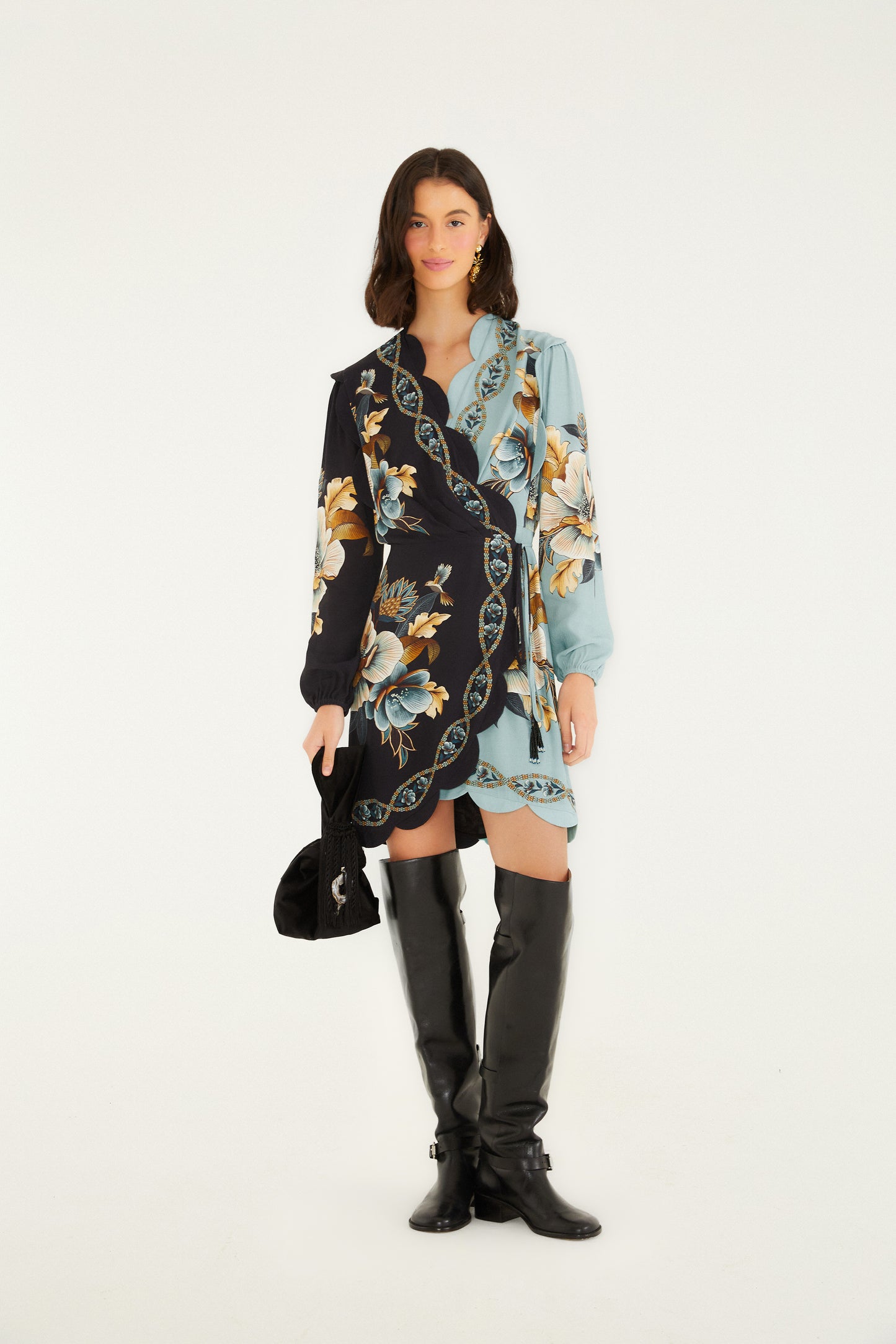 Snake Garden Mix Wrap Wavy Mini Dress
