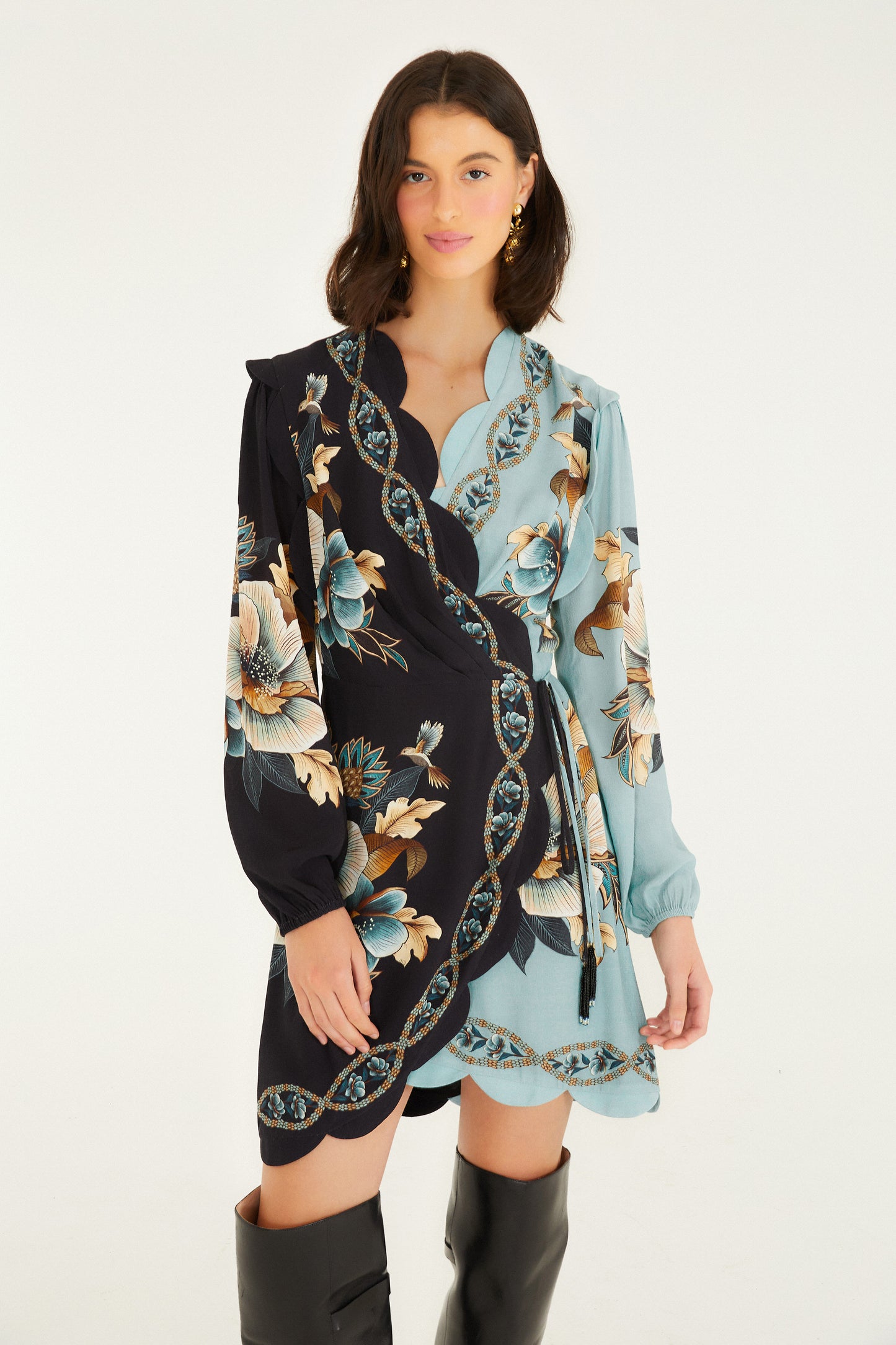Snake Garden Mix Wrap Wavy Mini Dress