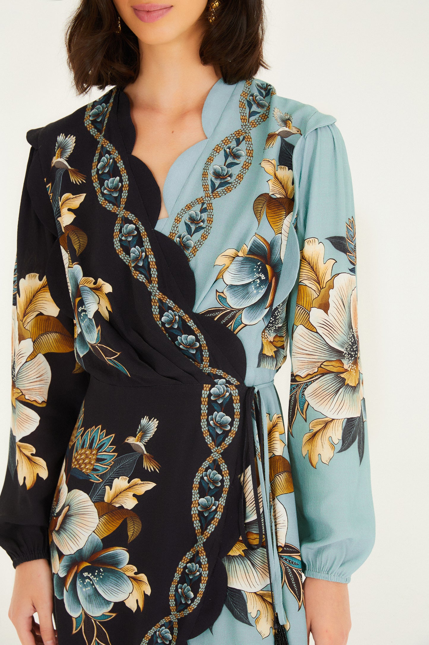 Snake Garden Mix Wrap Wavy Mini Dress