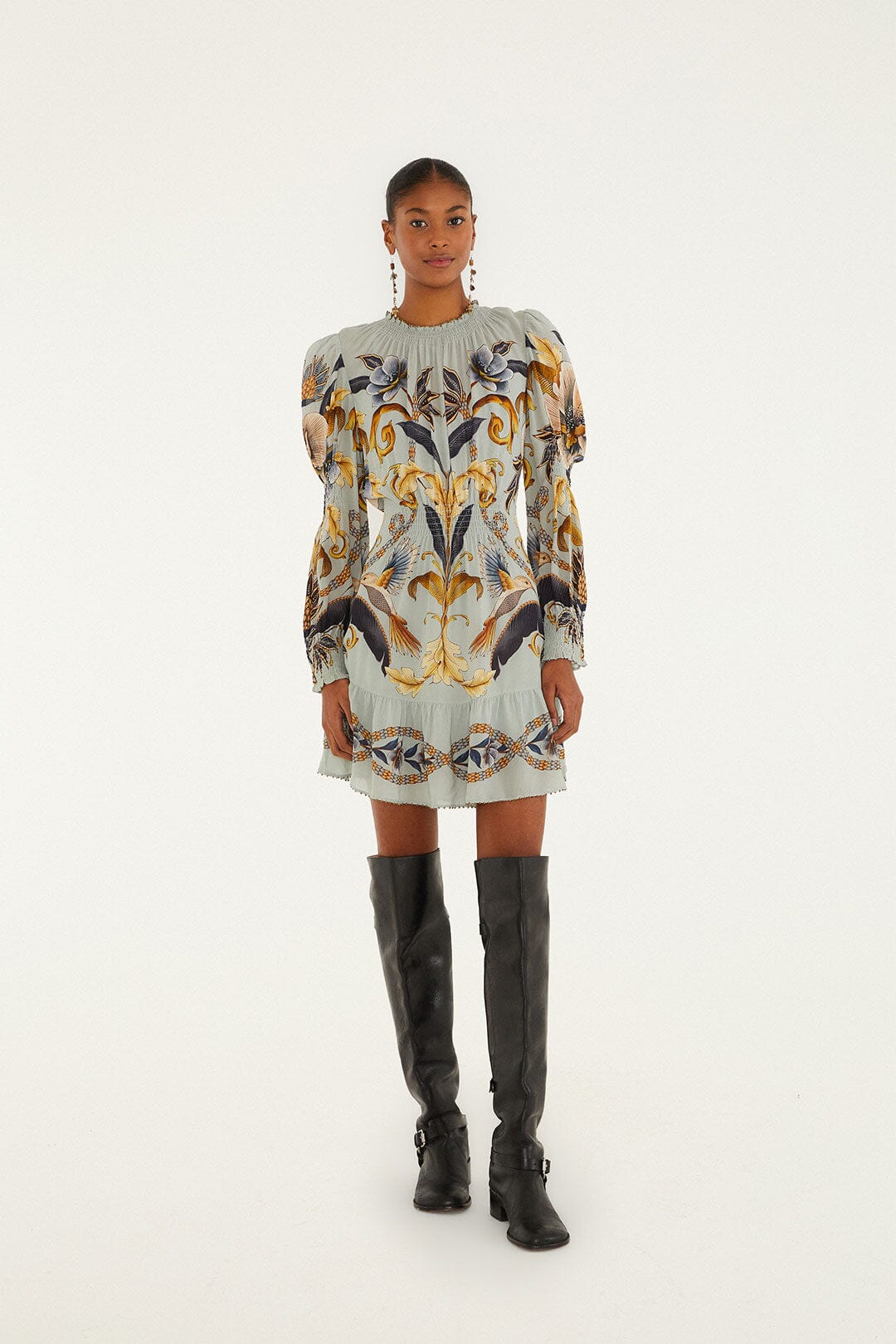 Snake Garden Blue Long Sleeve Mini Dress