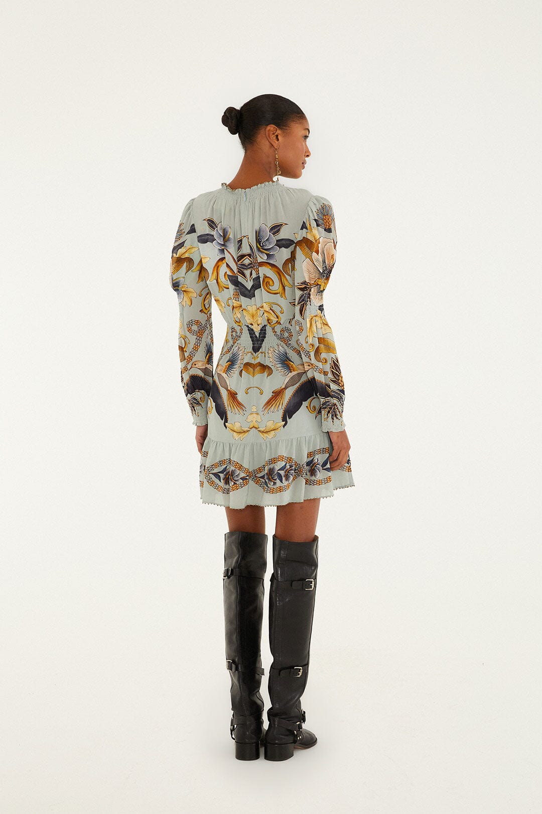 Snake Garden Blue Long Sleeve Mini Dress