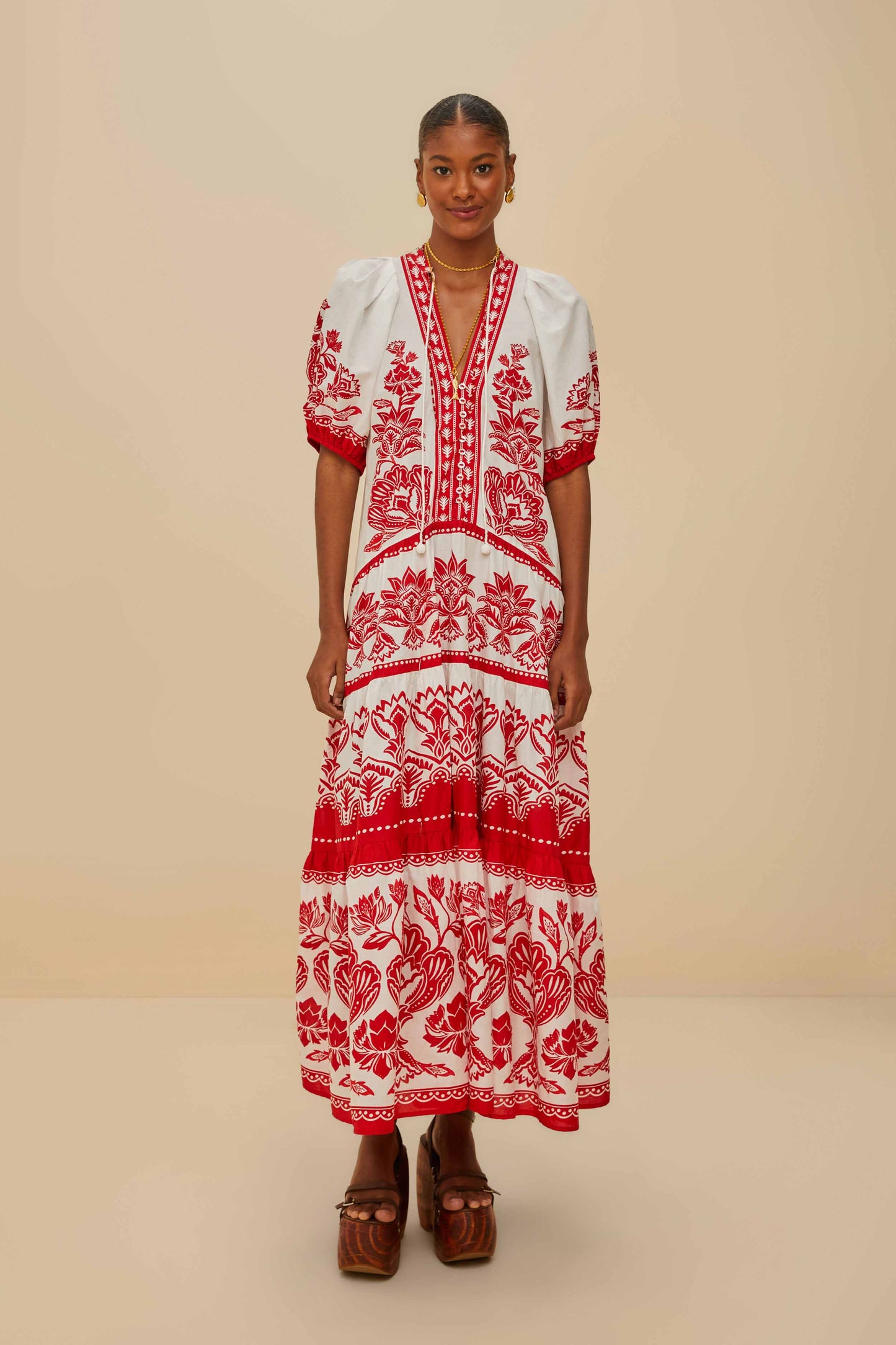 Boho Garden Off-White Midi Dress Short Sleeves