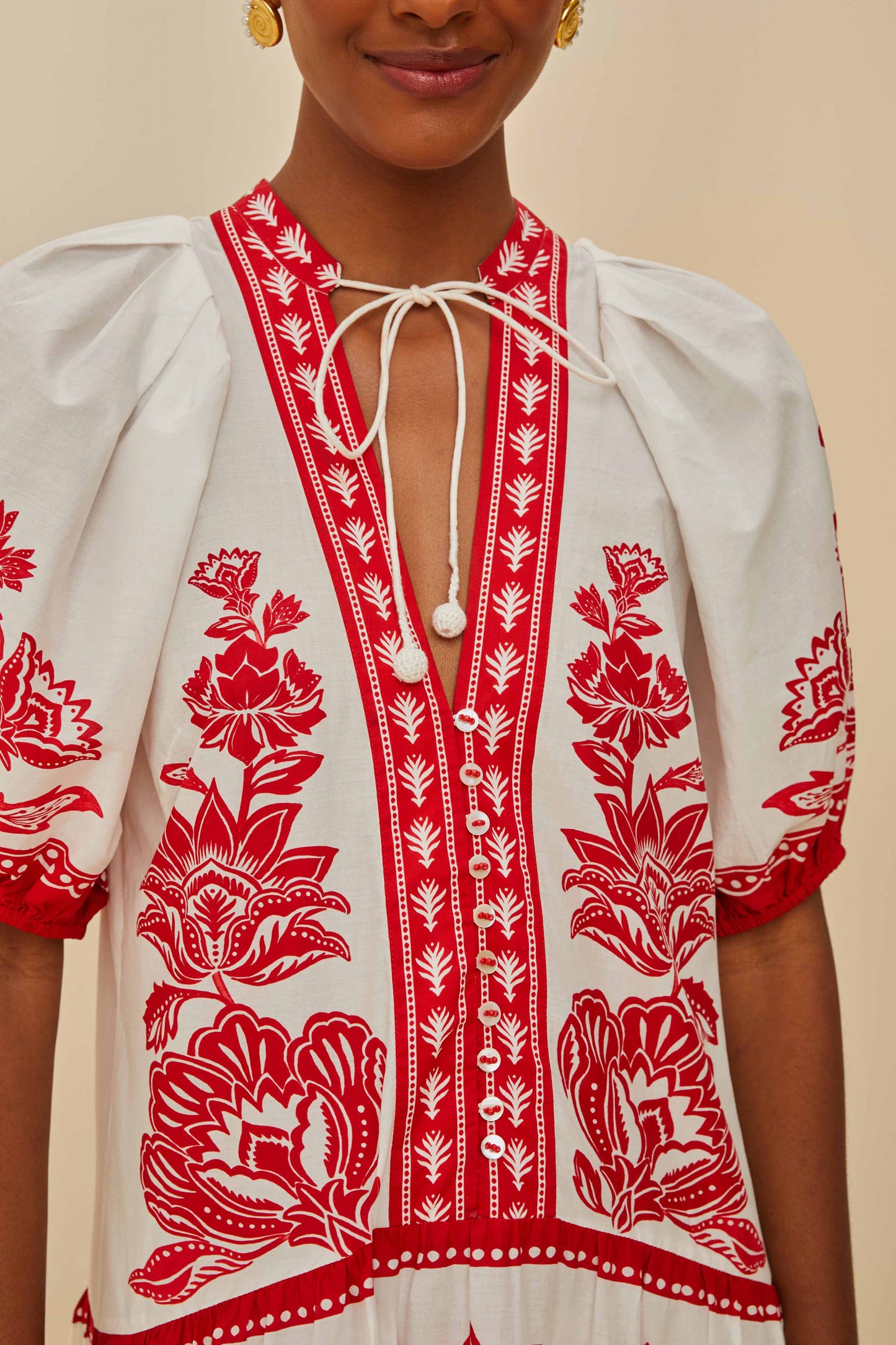 Boho Garden Off-White Midi Dress Short Sleeves