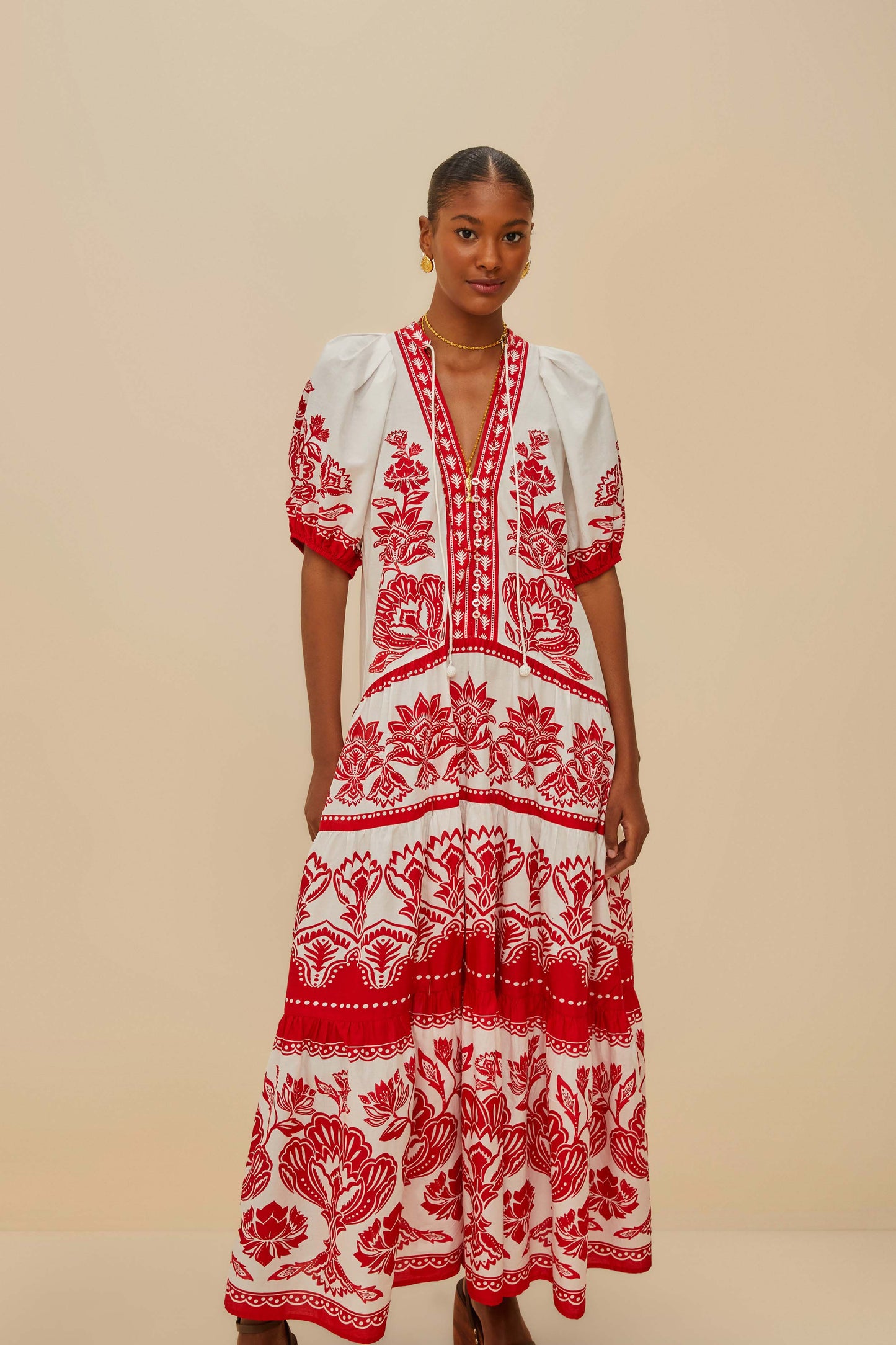 Boho Garden Off-White Midi Dress Short Sleeves