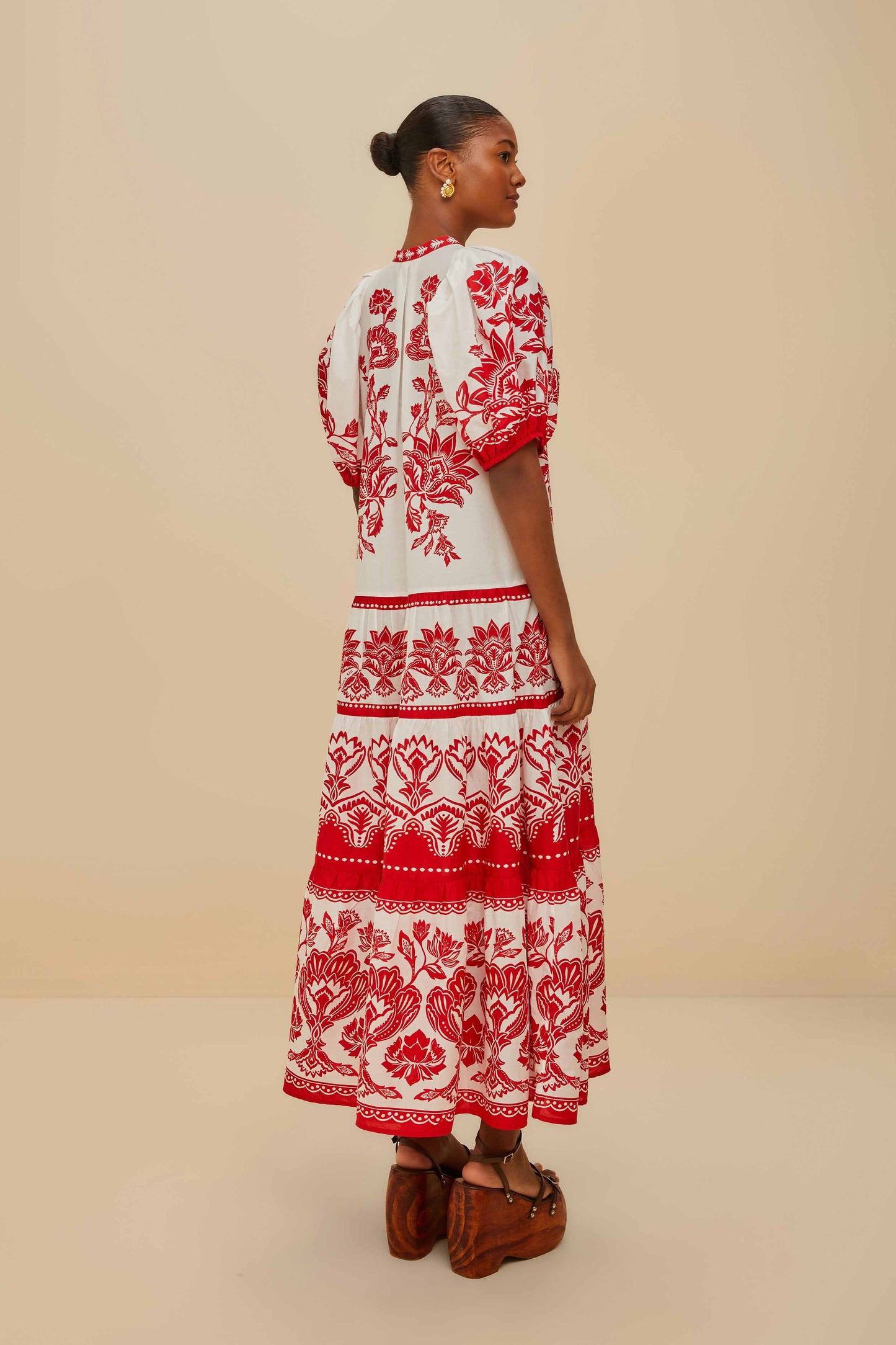 Boho Garden Off-White Midi Dress Short Sleeves