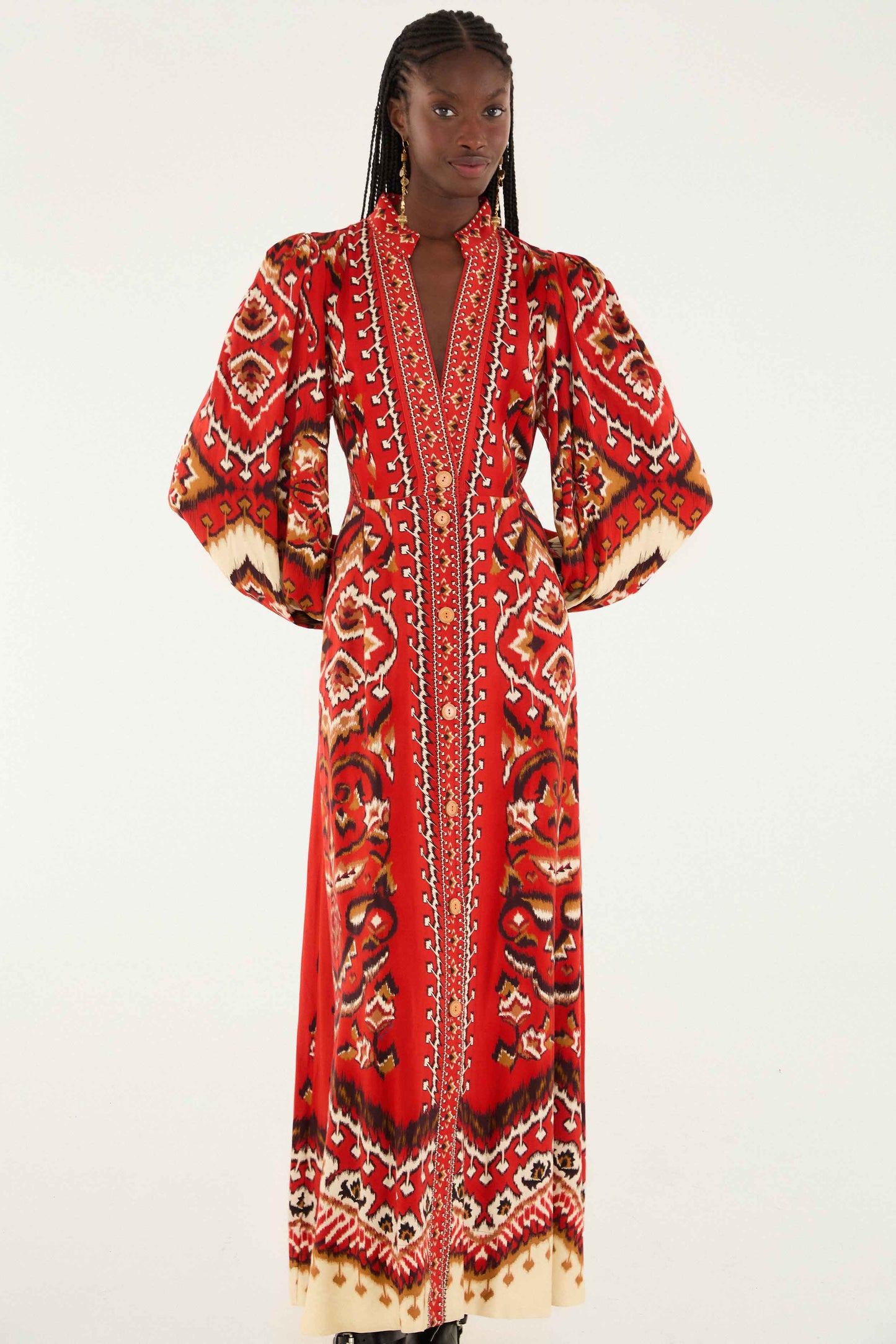 Ainika Paneaple Ikat Cream Maxi فستان
