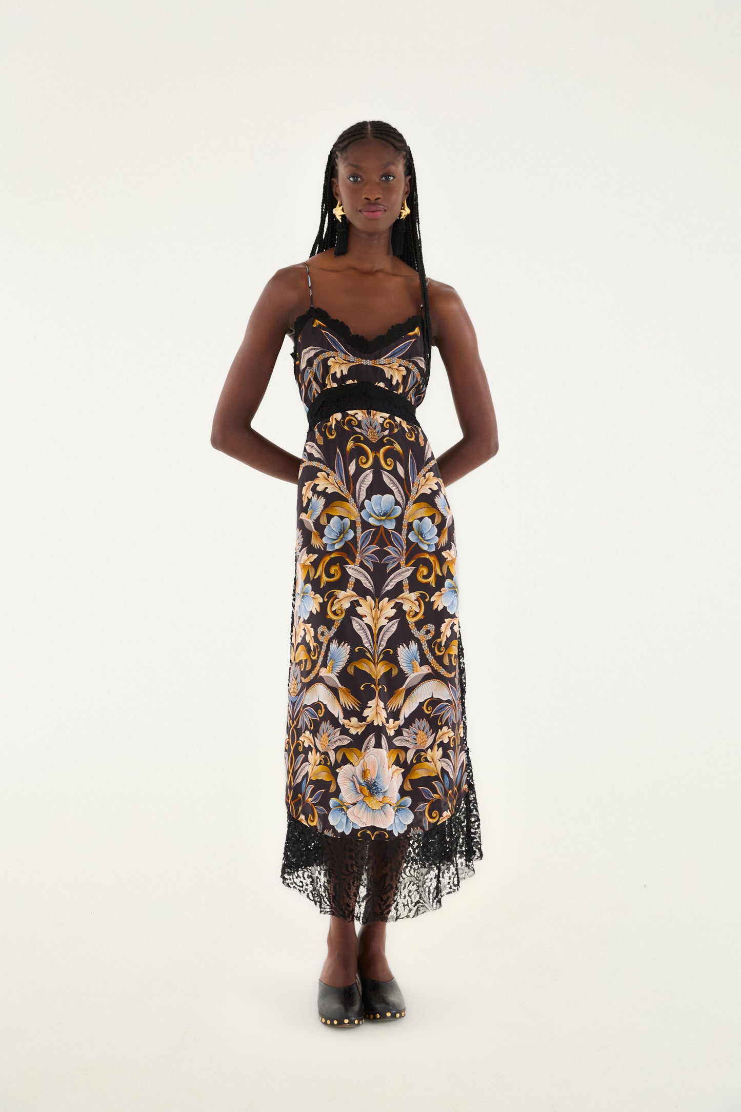 Snake Garden Black Midi Dress