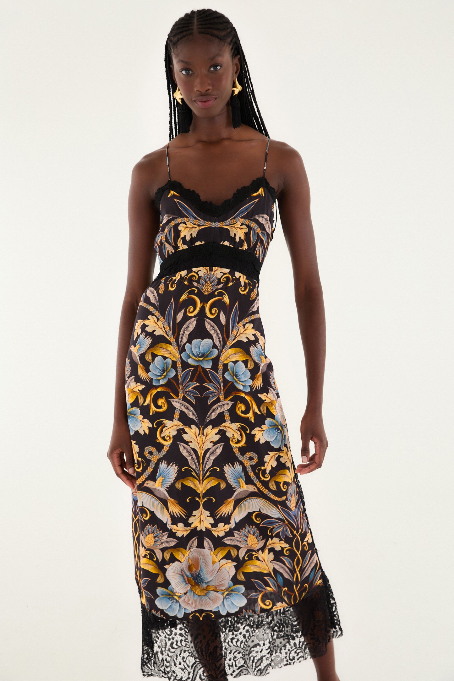 Snake Garden Black Midi Dress