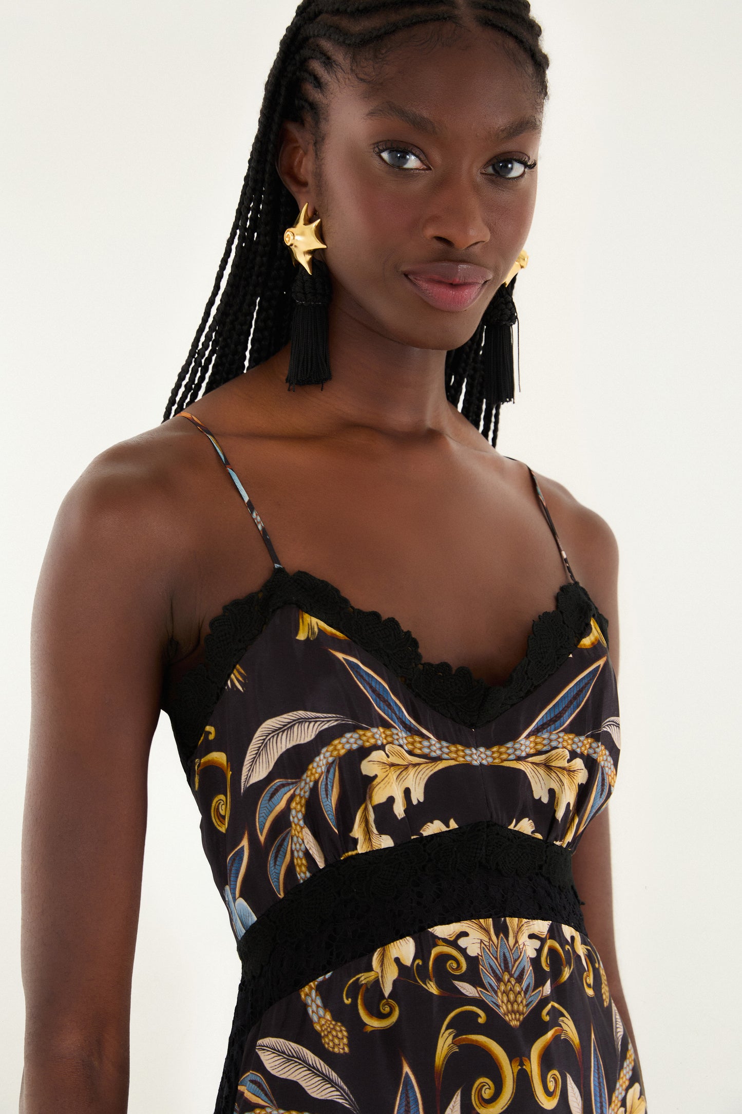 Snake Garden Black Midi Dress