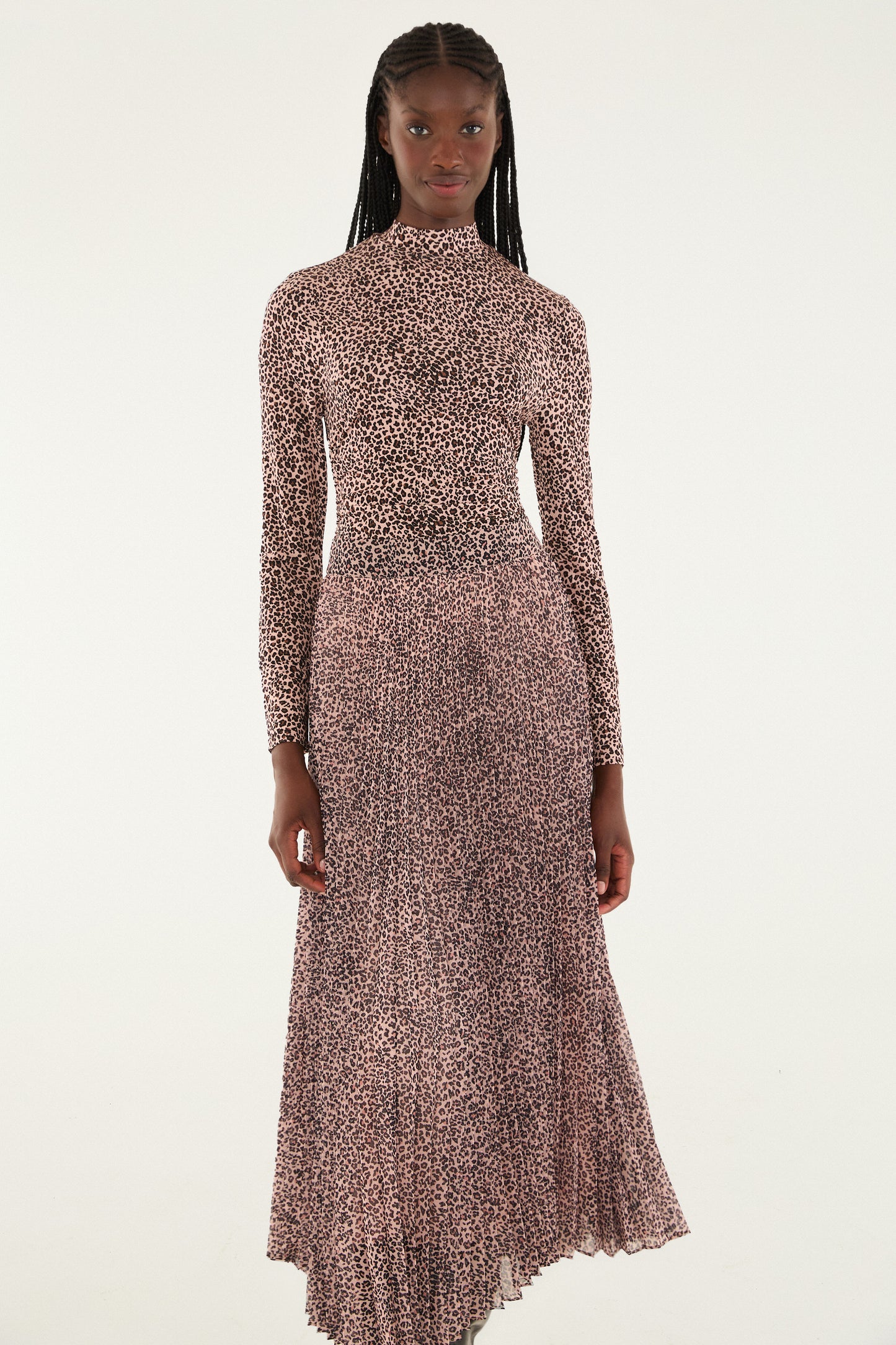 Baby Leopard Pink Pleated Maxi Skirt
