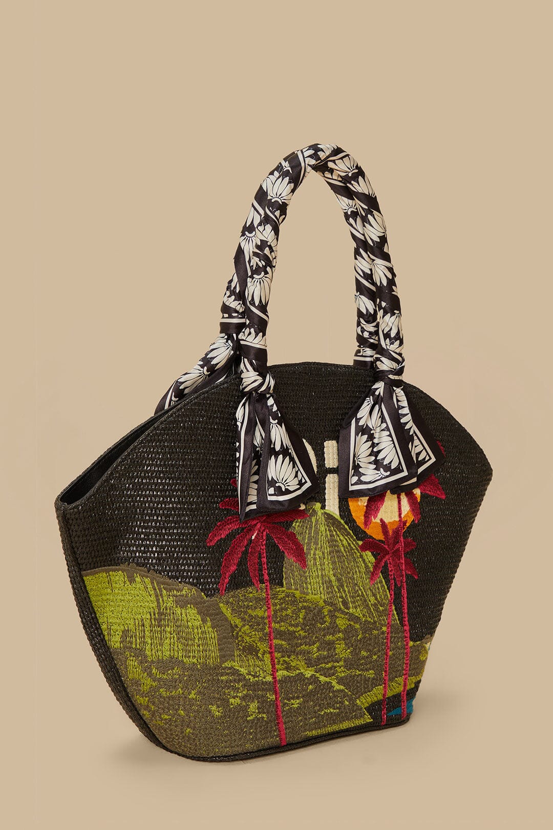 Black Copacabana Raffia Shell Tote