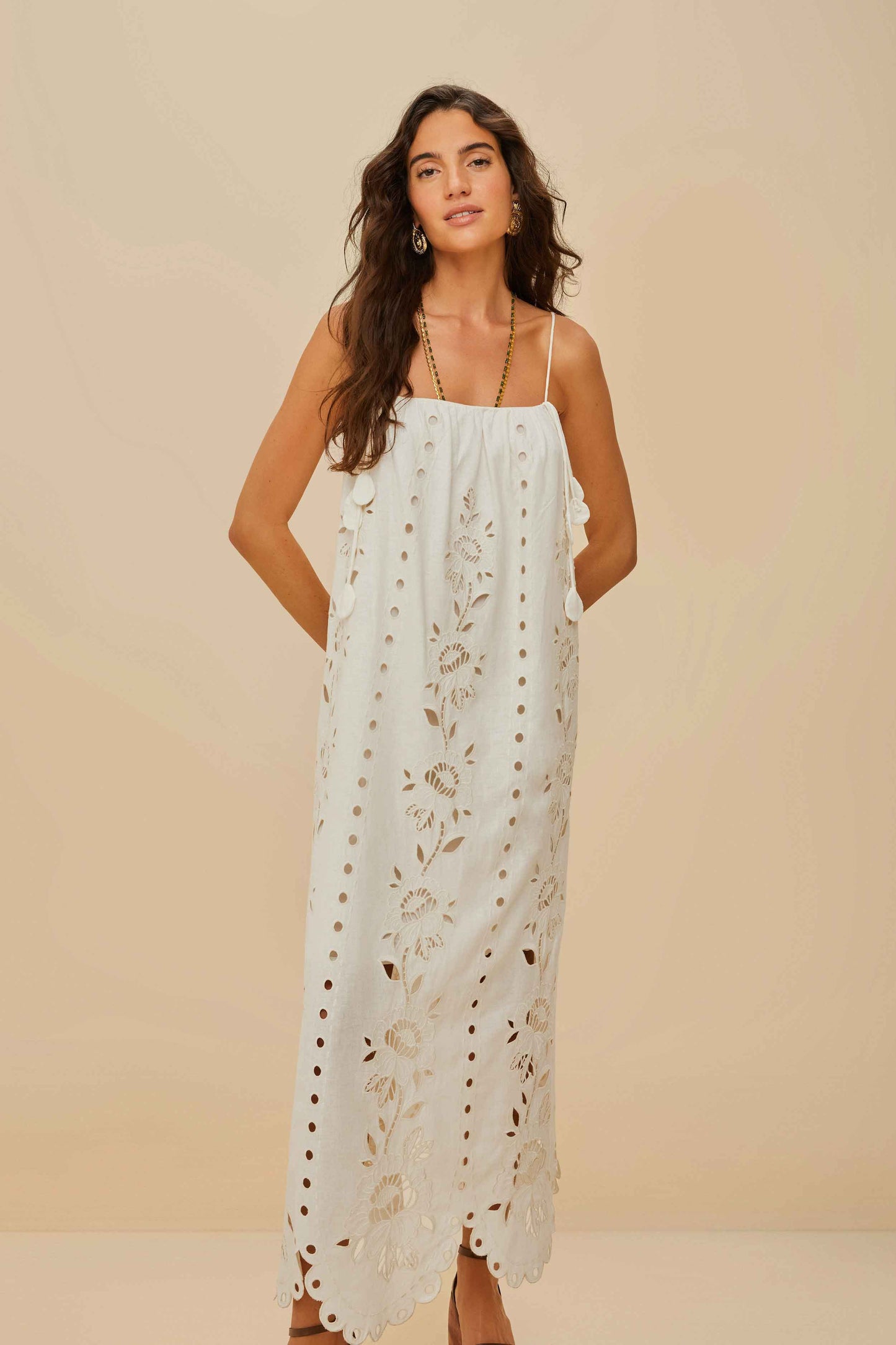 Off-Off-White Richelieu Lenzing ™ Ecovero ™ Euroflax ™ Maxi Dress