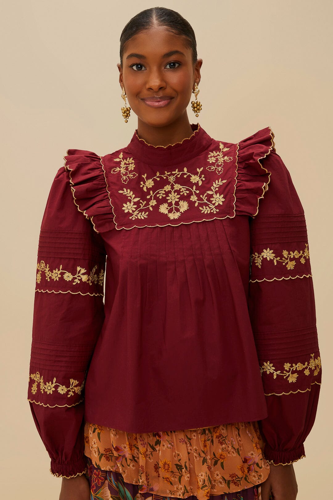 Burgundy Golden Embroidered Blouse