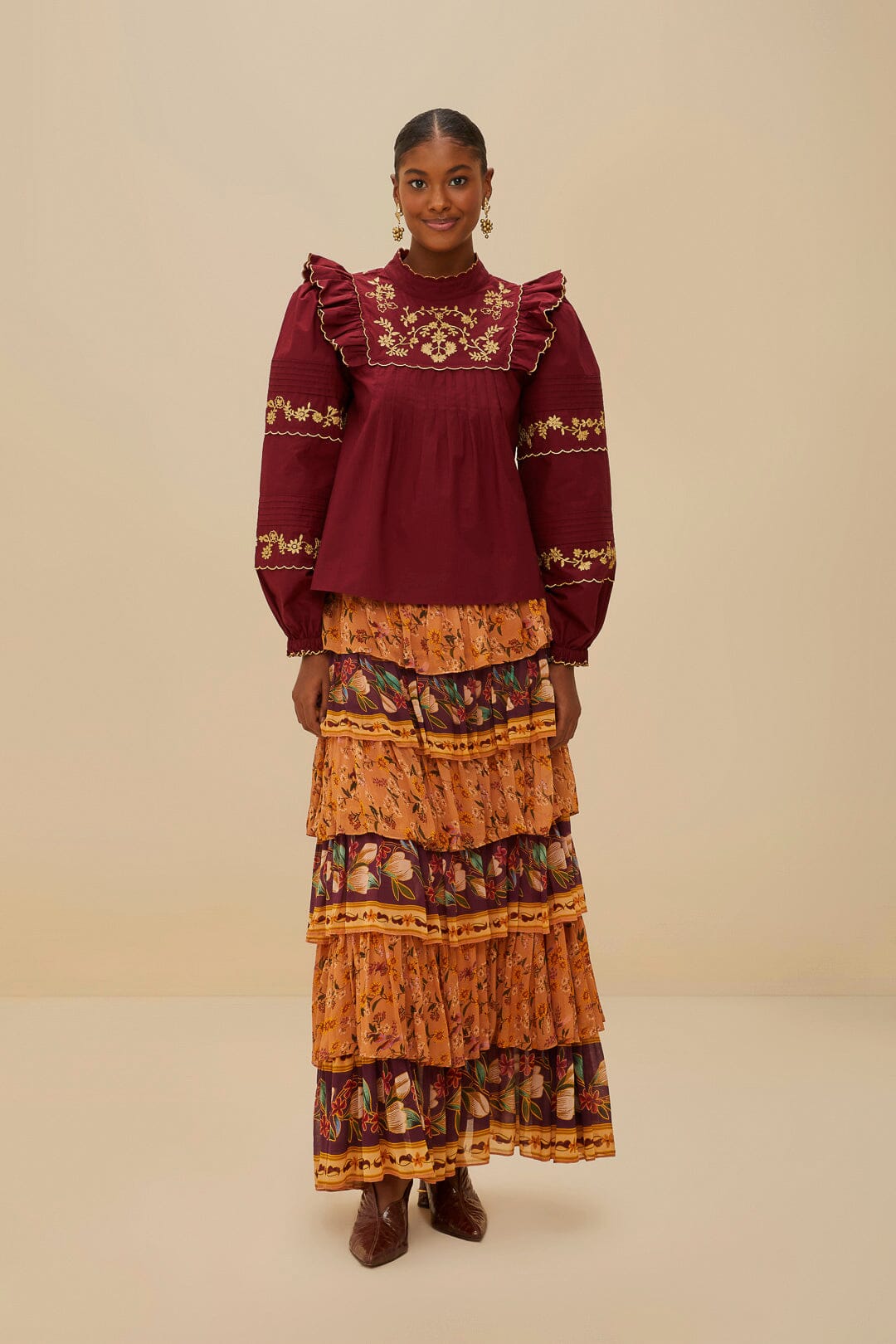 Burgundy Golden Embroidered Blouse