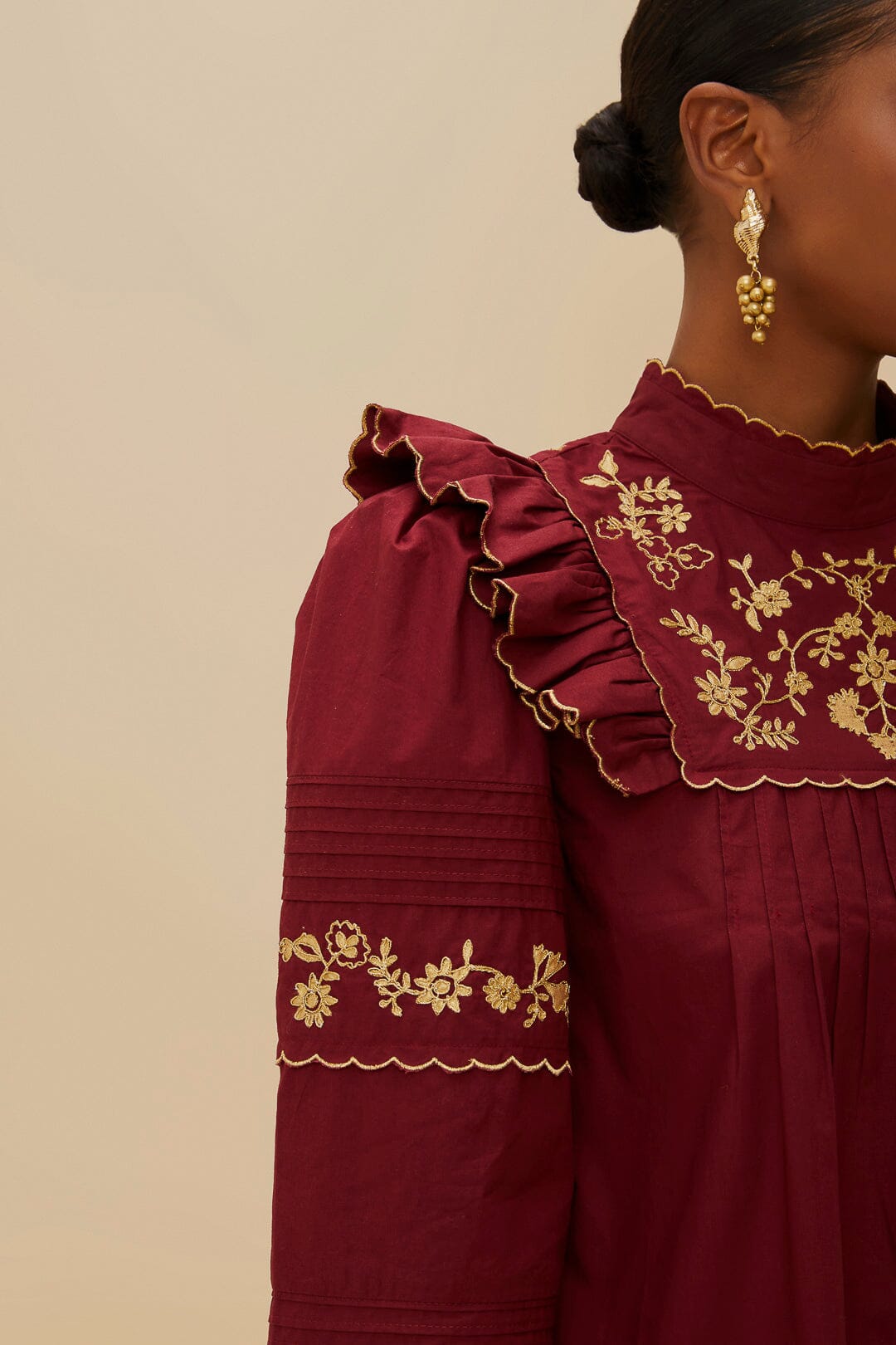 Burgundy Golden Embroidered Blouse