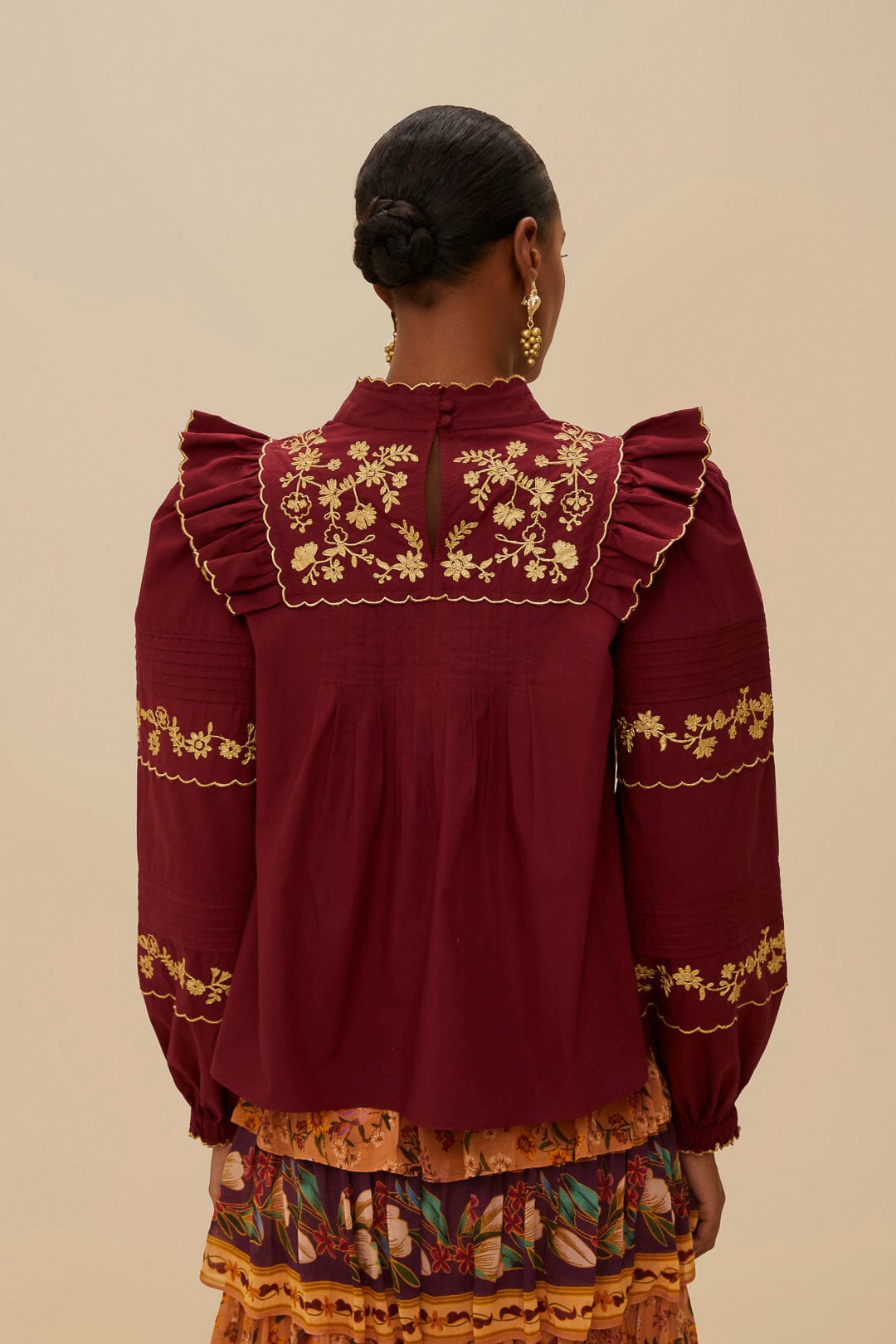 Burgundy Golden Embroidered Blouse