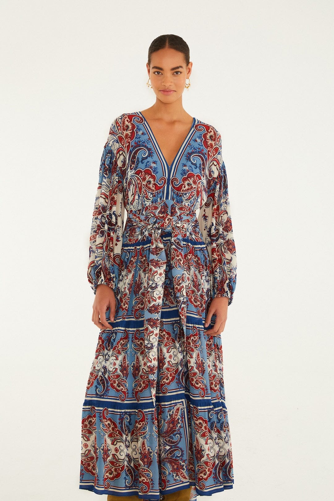 Paisley Scarf Cream Long Sleeve Maxi Dress
