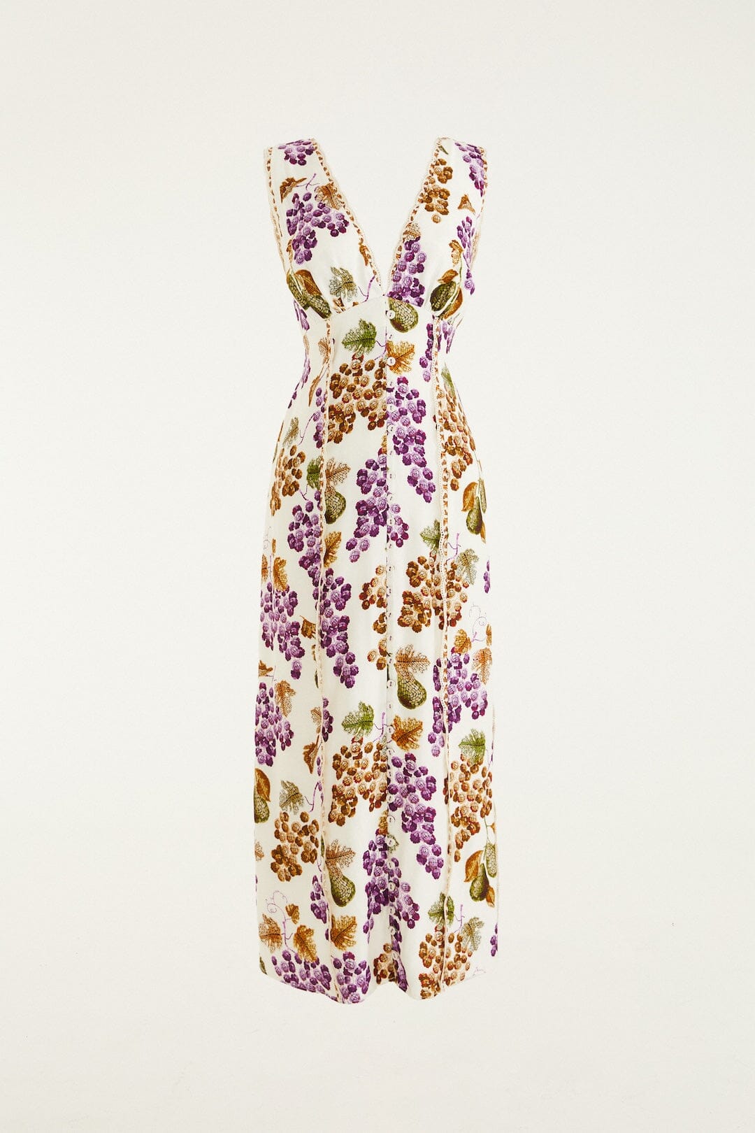 Cream Grape Garden Lenzing Ecovero Viscose Midi Dress