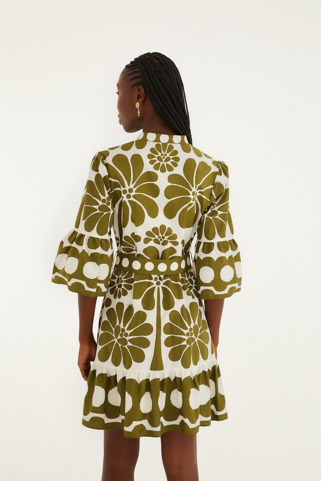 Green Palermo Belted Organic Cotton Mini Dress
