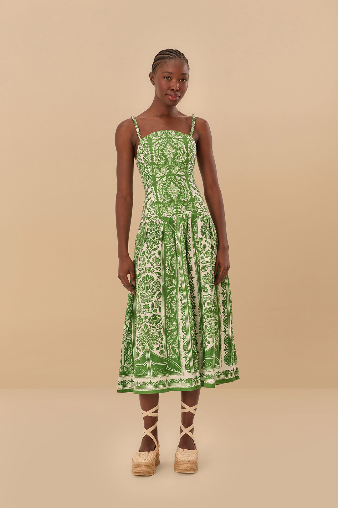 Delicate Tapestry Green Midi Dress