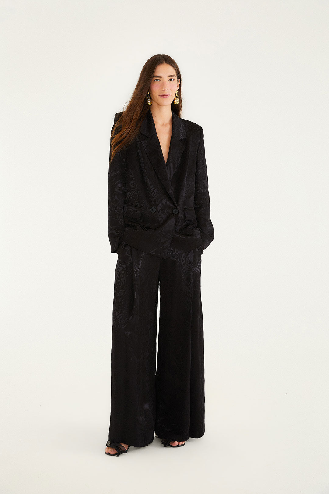 Leopard Jacquard Black Blazer