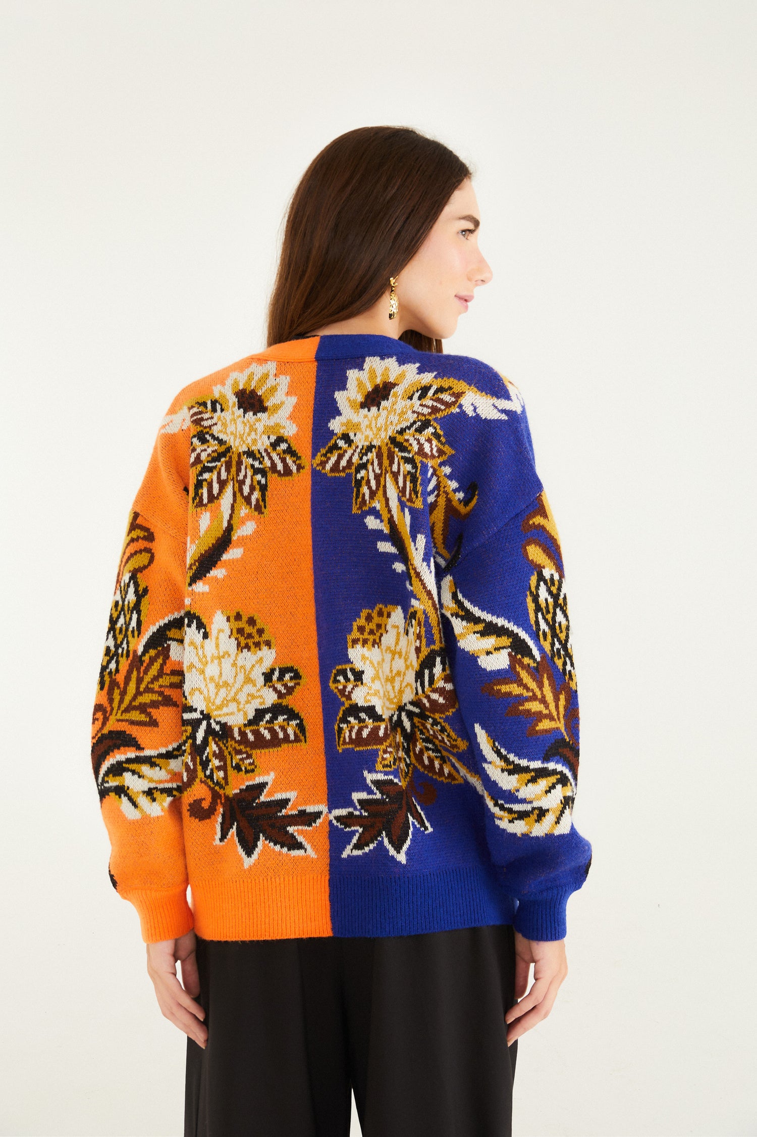 FARM Rio model wearing the Mixed Arabesque Paradise Knit Cardigan