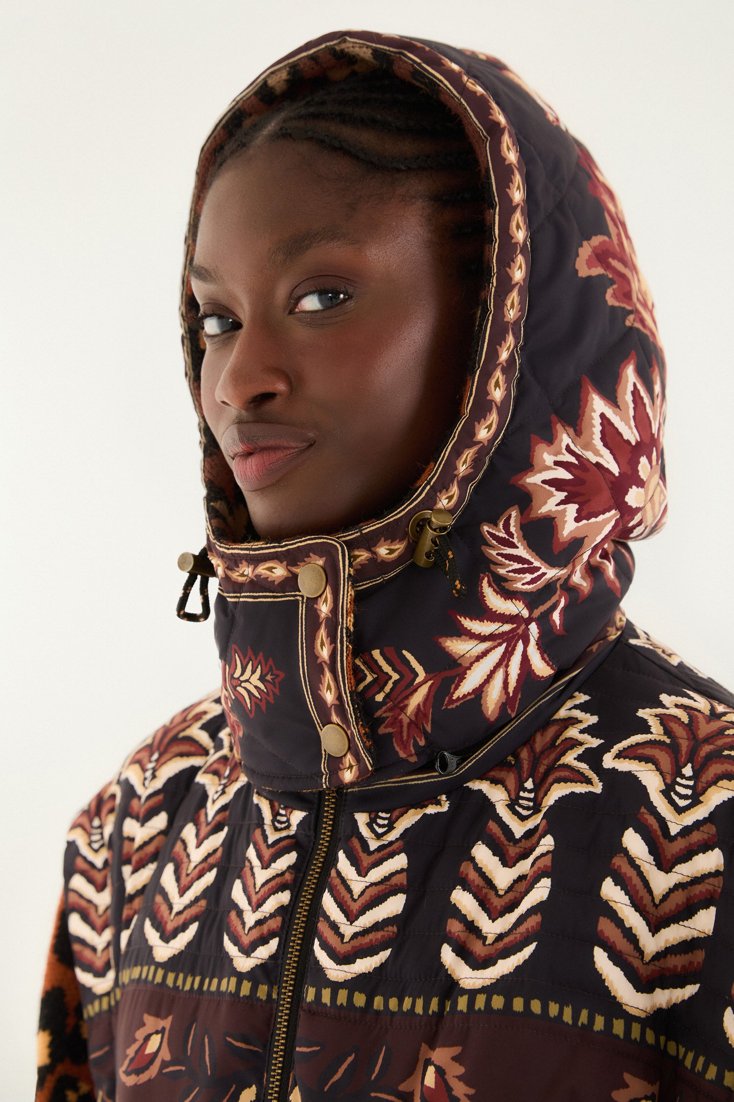 FARM Rio model wearing the Brown Winter Ainika Puffer Jacket