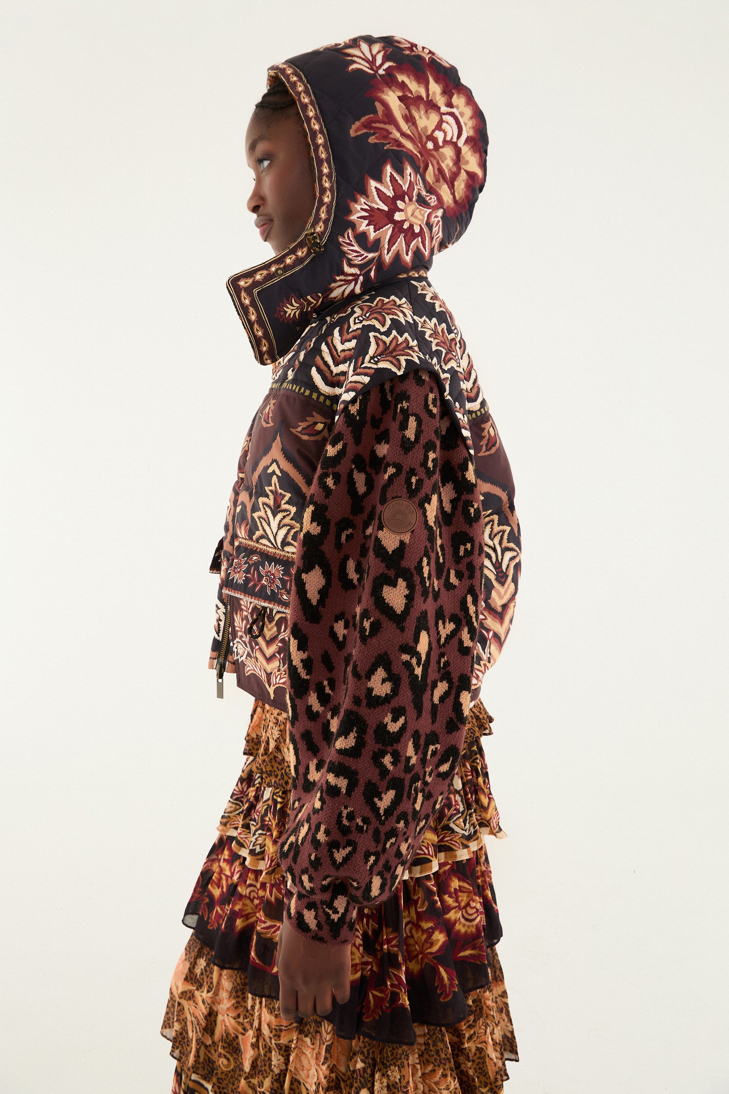 FARM Rio model wearing the Brown Winter Ainika Puffer Jacket