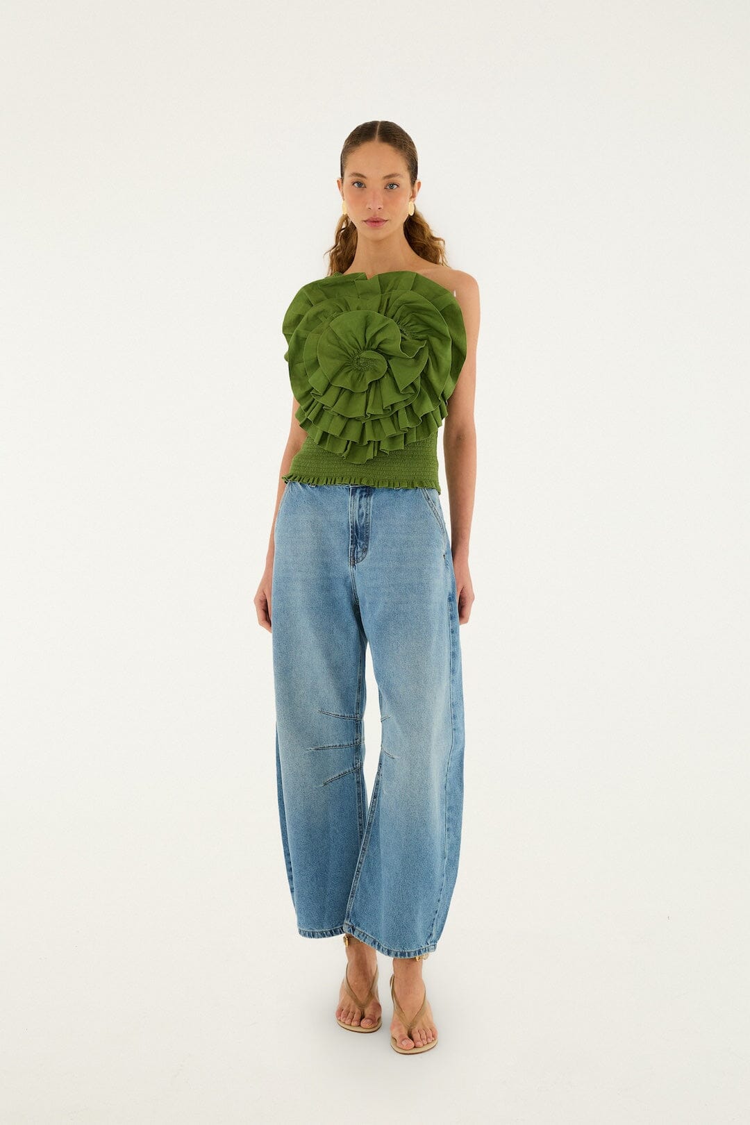 Green One Shoulder Lenzing™ Ecovero™ Euroflax™ Blouse