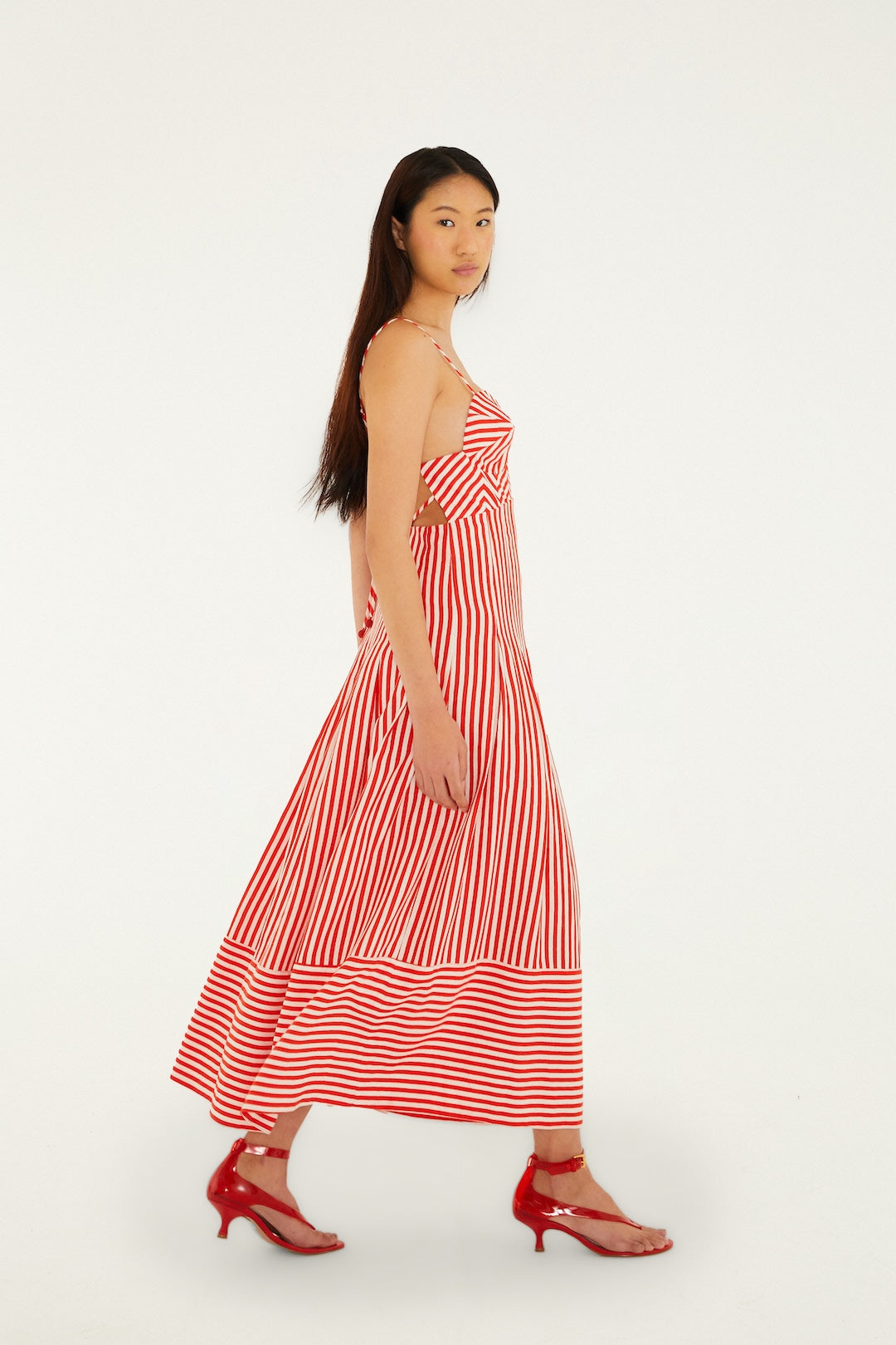 Off-White Checkered Stripes Sleeveless Lenzing Ecovero Euroflax Maxi Dress