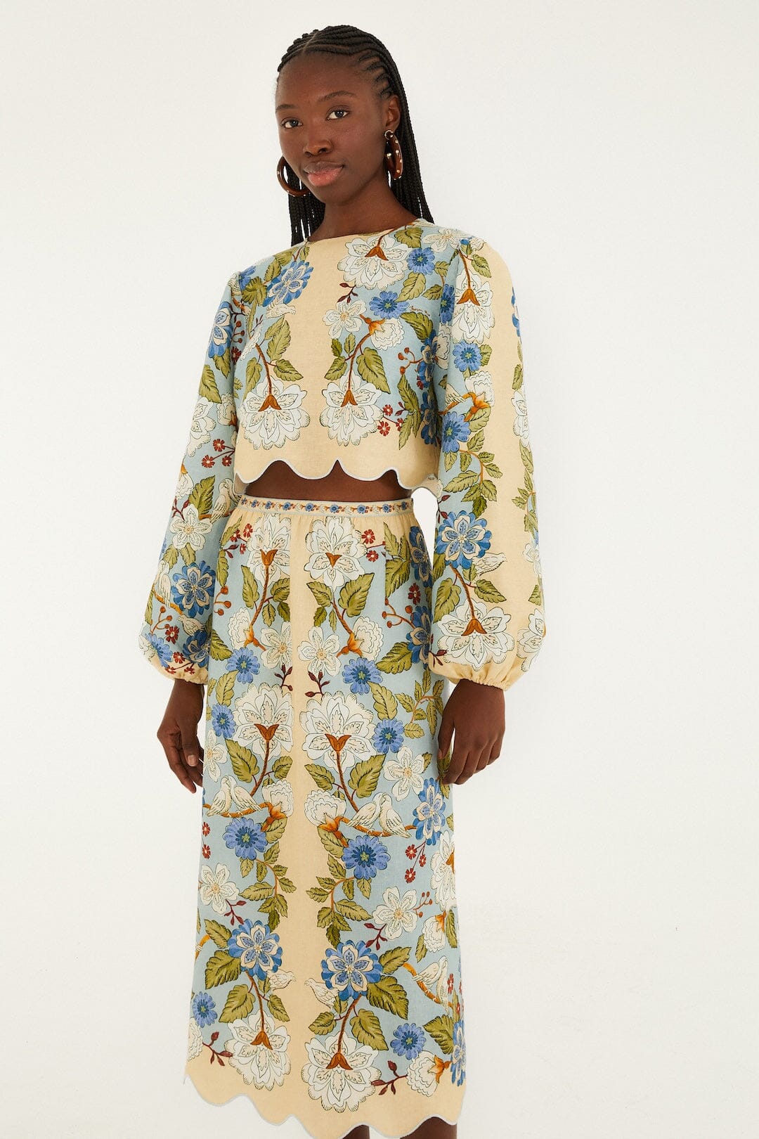 Garden Scarf Blue Midi Skirt