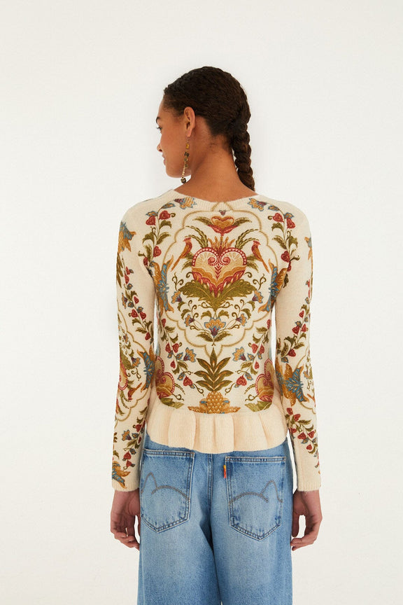FARM Rio model wearing the Cream Majestic Hearts Knit Top