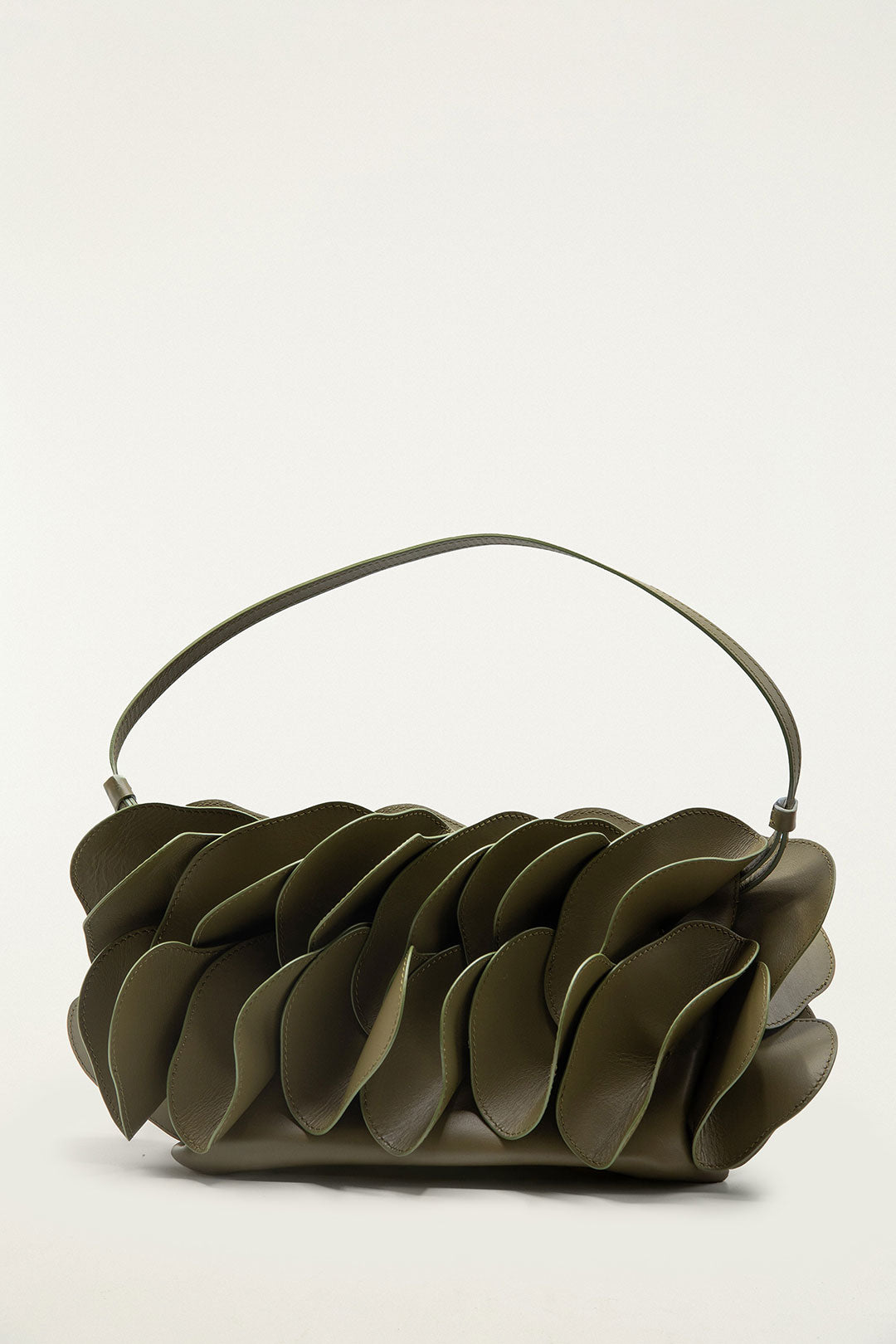 Green Leather Shoulder Flower Bag