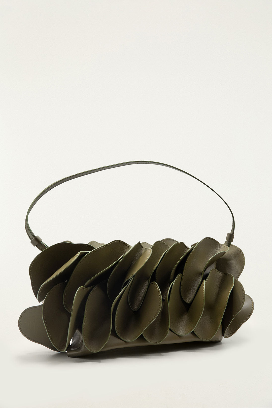 Green Leather Shoulder Flower Bag