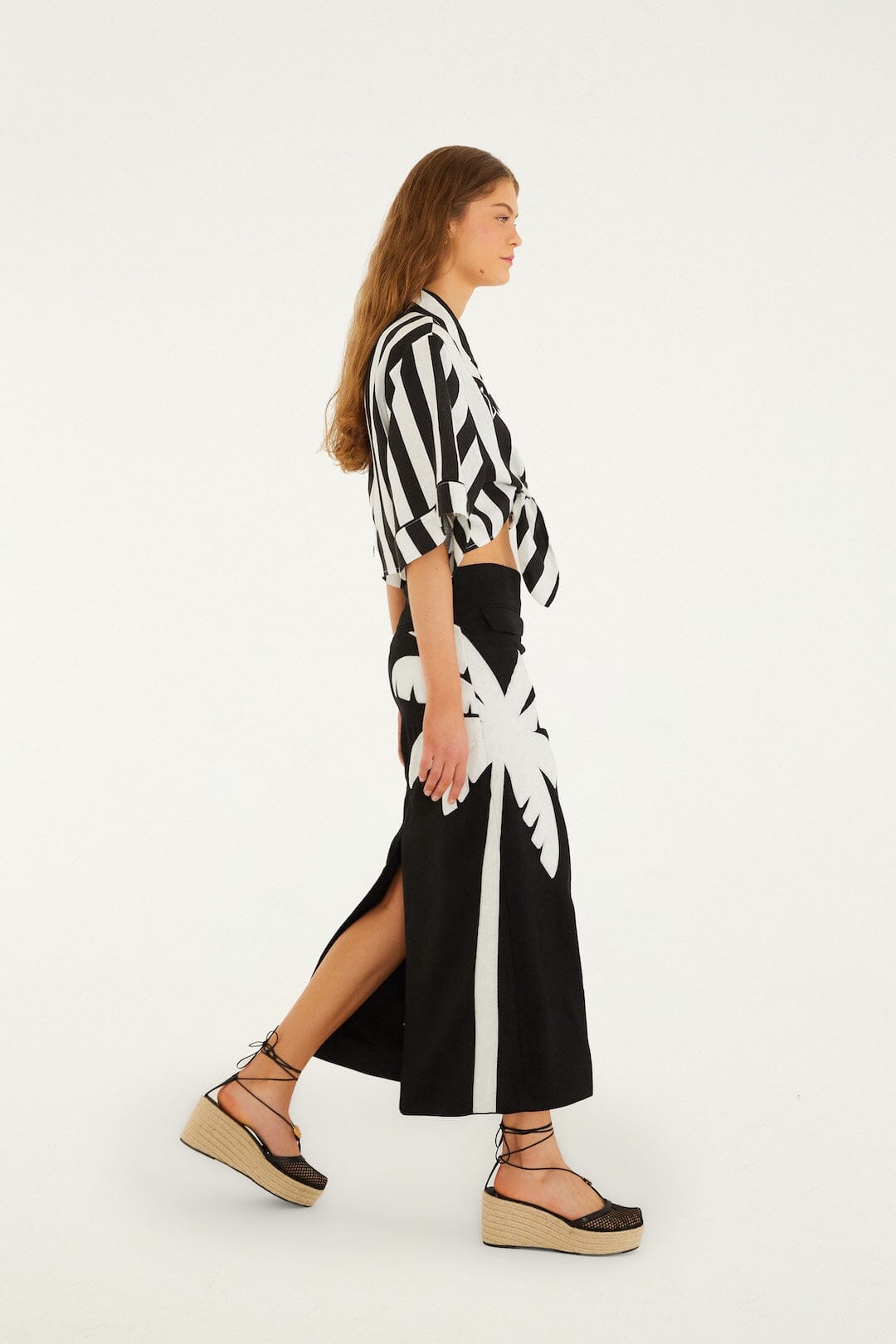 Black Spring Stripes Euroflax™ Premium Linen Short Sleeve Crop Top