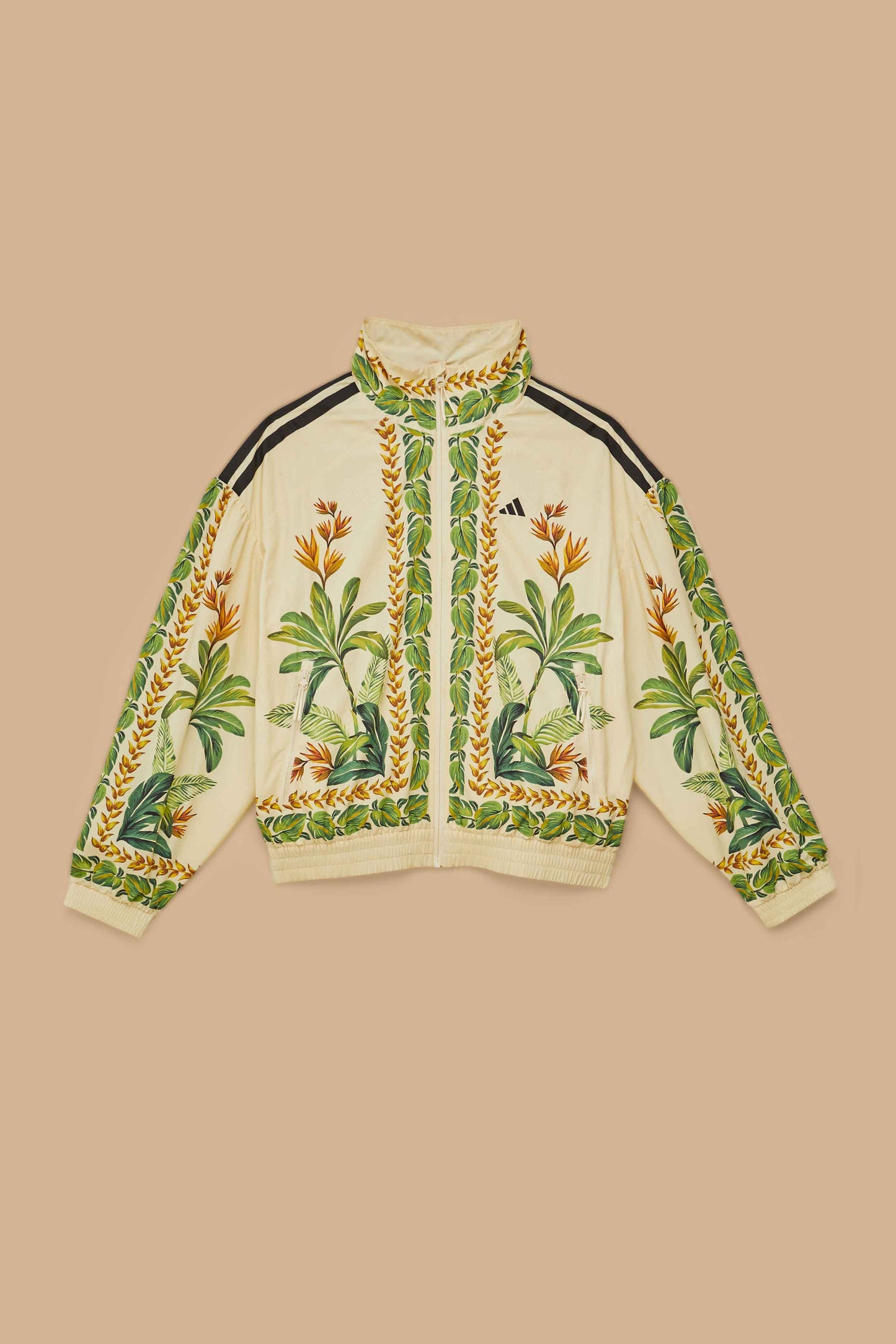 FARM Rio model wearing the Adidas Tropical Breeze Cream White Jacket